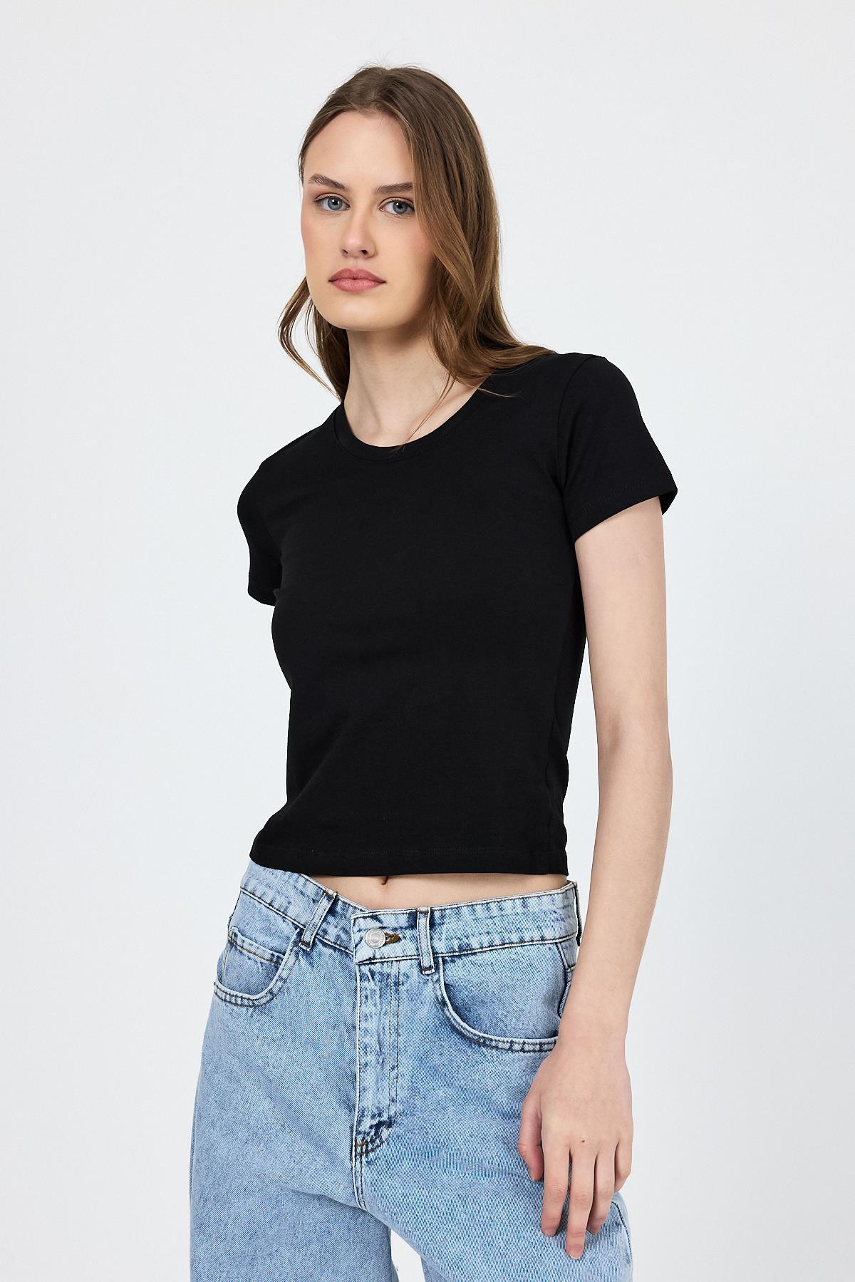 Siyah Slim Fit Bisiklet Yaka Kısa Kollu Tişört 2214 - 6