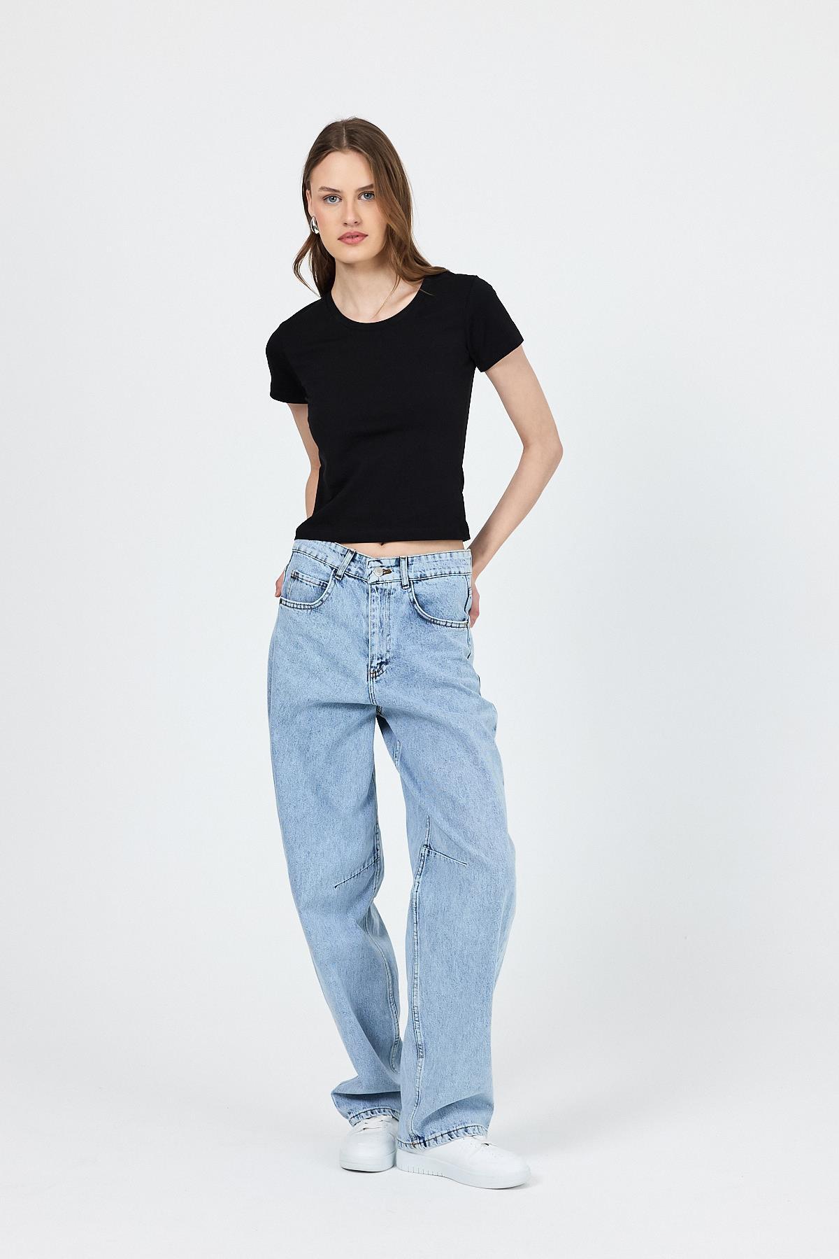 Siyah Slim Fit Bisiklet Yaka Kısa Kollu Tişört 2214 - RAYS