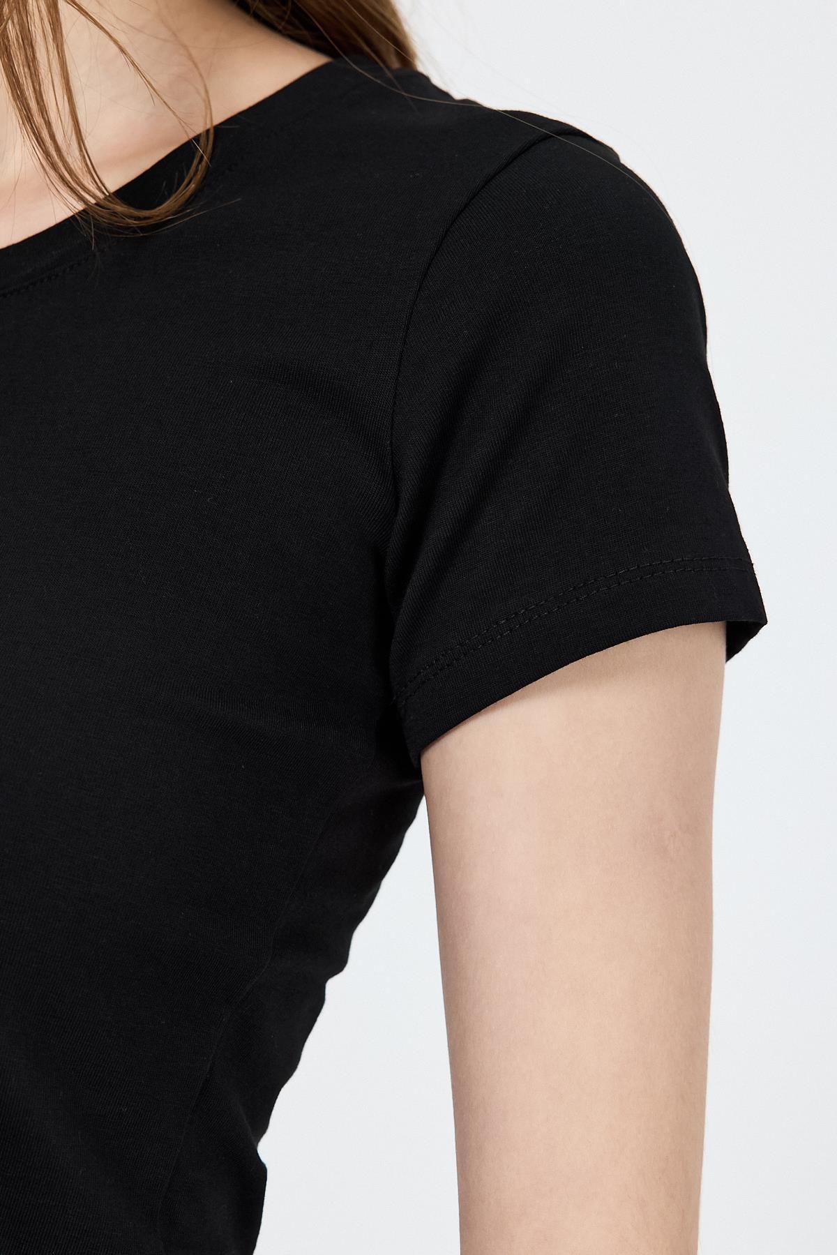 Siyah Slim Fit Bisiklet Yaka Kısa Kollu Tişört 2214 - RAYS
