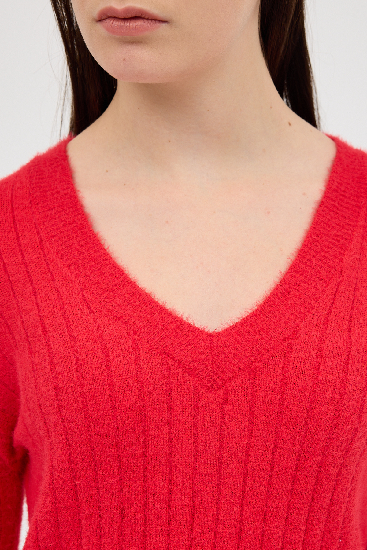 Kırmızı V Yaka Triko Kadın Kazak 2217 - RAYS