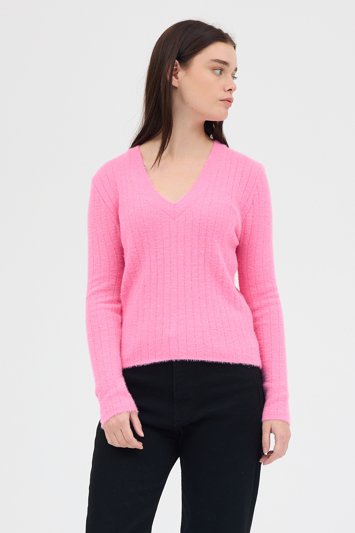 Pembe V Yaka Triko Kadın Kazak 2217 - 7