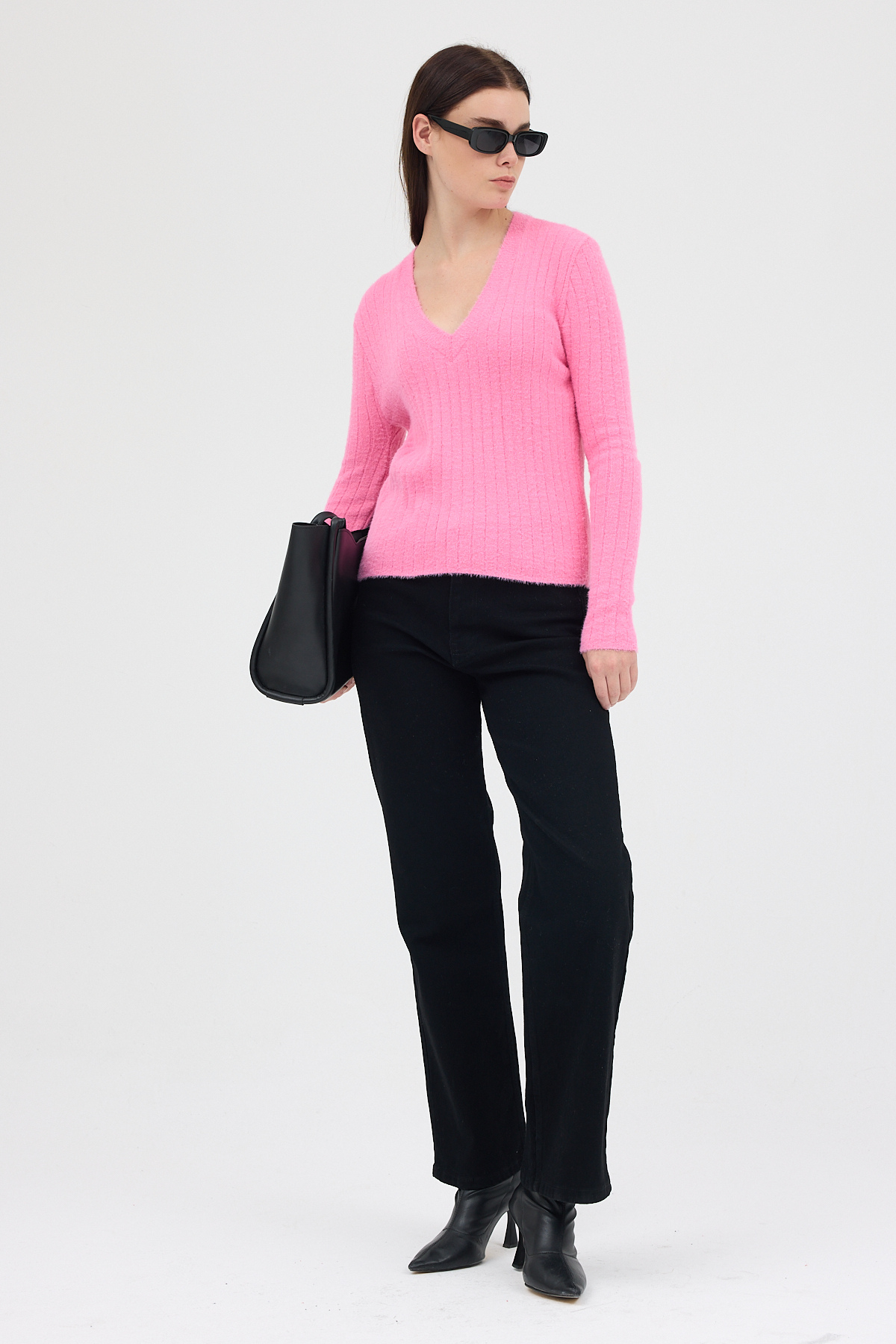 Pembe V Yaka Triko Kadın Kazak 2217 - 3