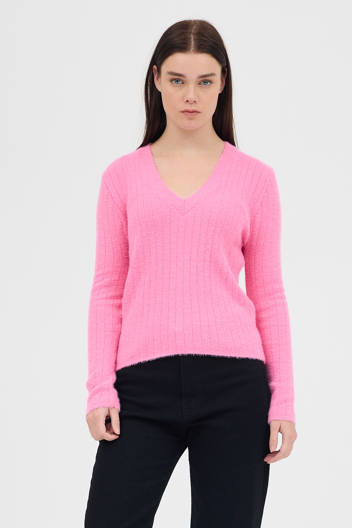 Pembe V Yaka Triko Kadın Kazak 2217 - 1