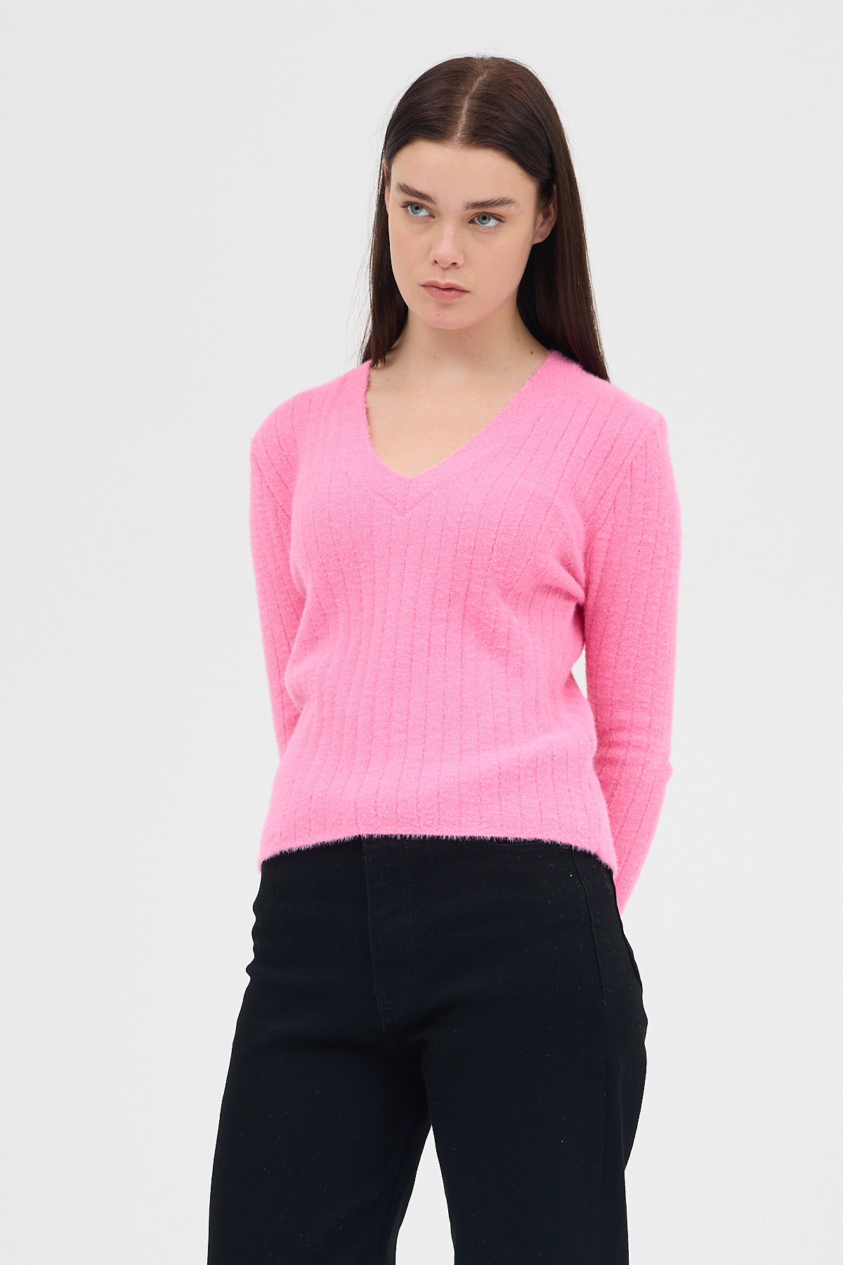 Pembe V Yaka Triko Kadın Kazak 2217 - 6