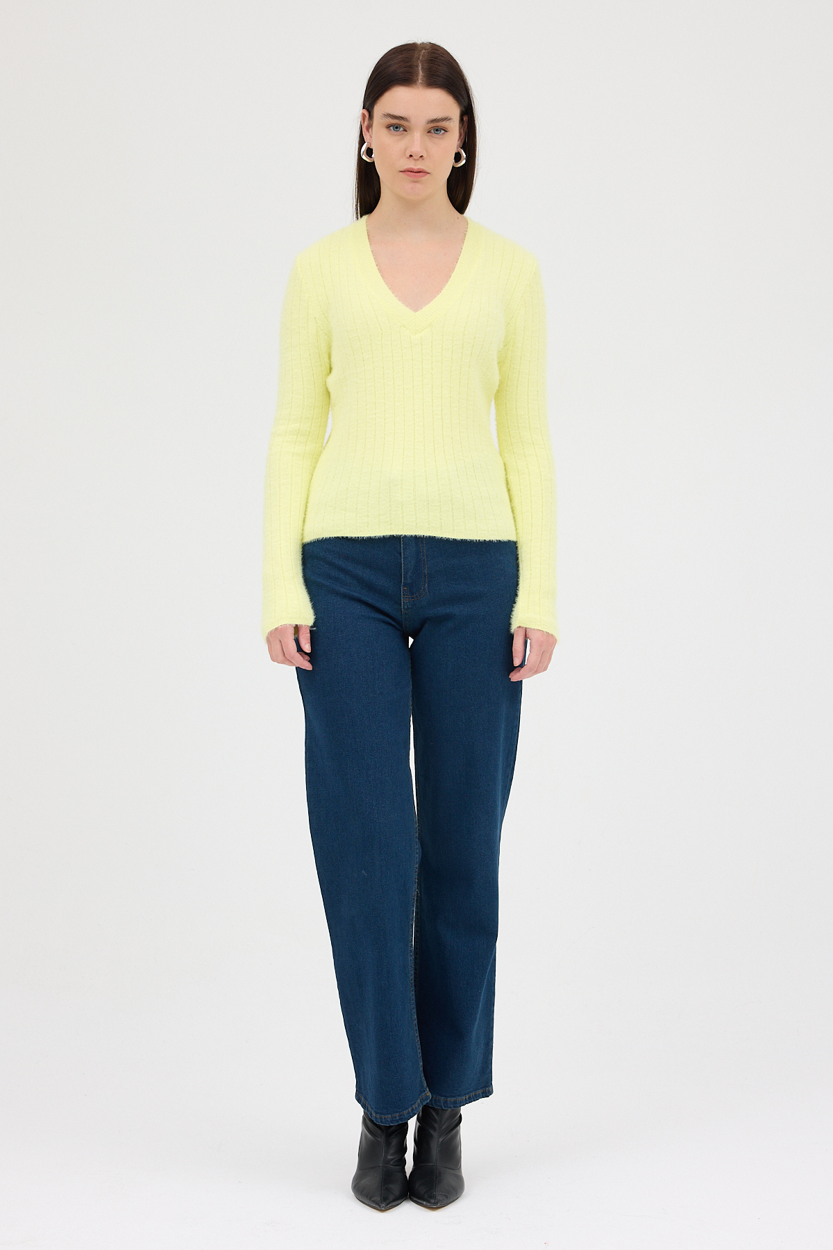 Sarı V Yaka Triko Kadın Kazak 2217 - RAYS