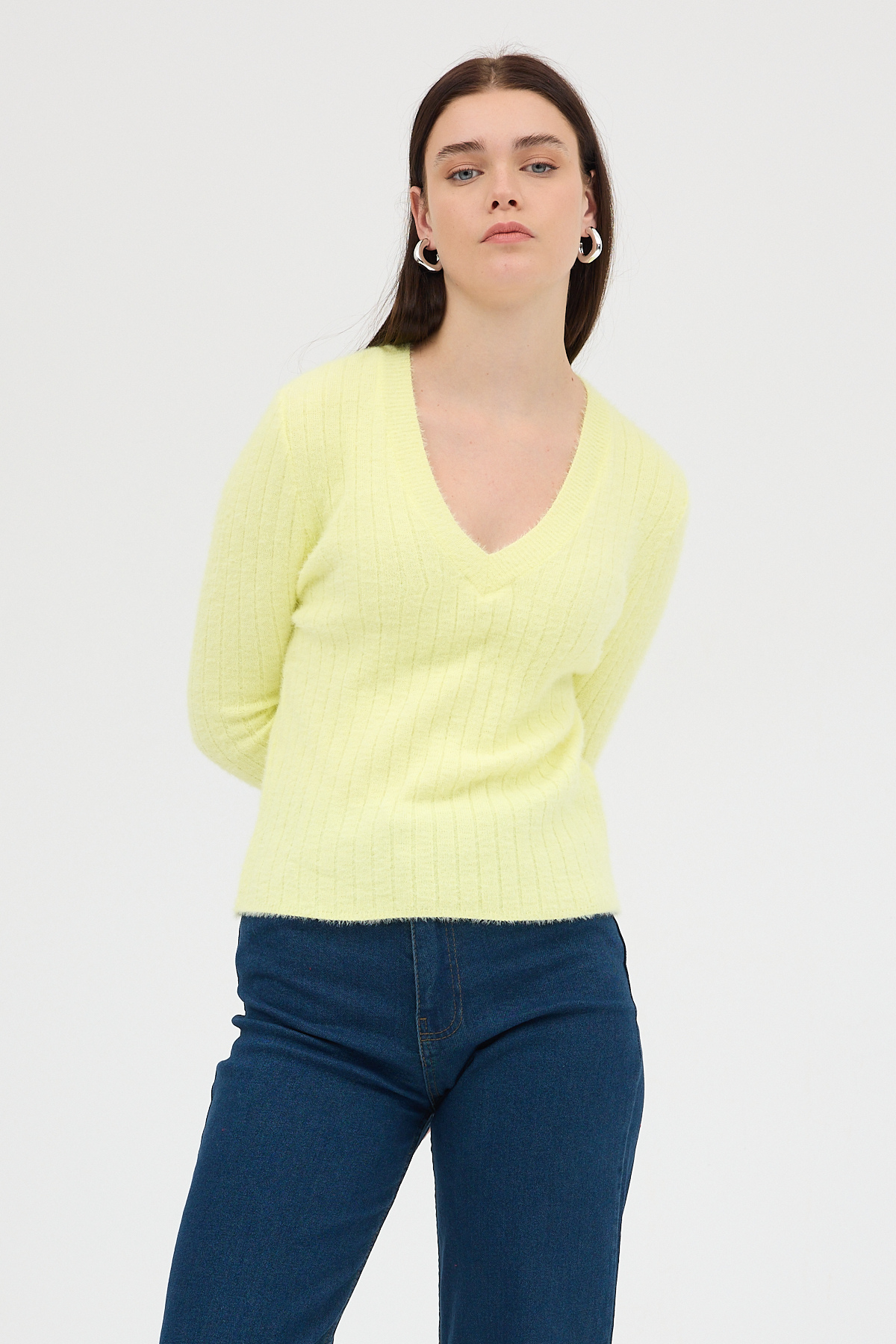 Sarı V Yaka Triko Kadın Kazak 2217 - 7