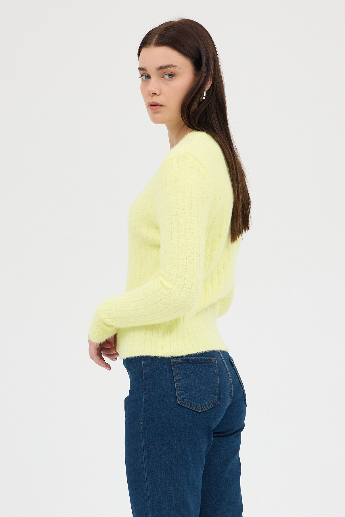 Sarı V Yaka Triko Kadın Kazak 2217 - 2