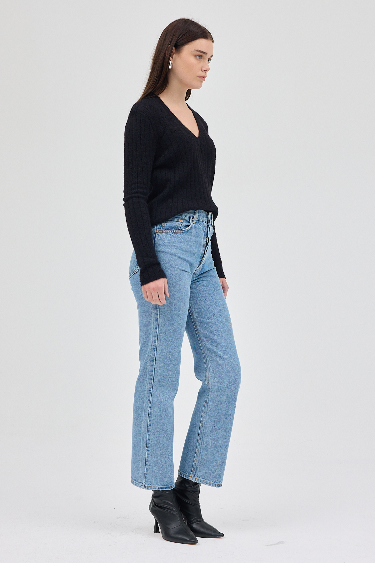 Siyah V Yaka Triko Kadın Kazak 2217 - RAYS