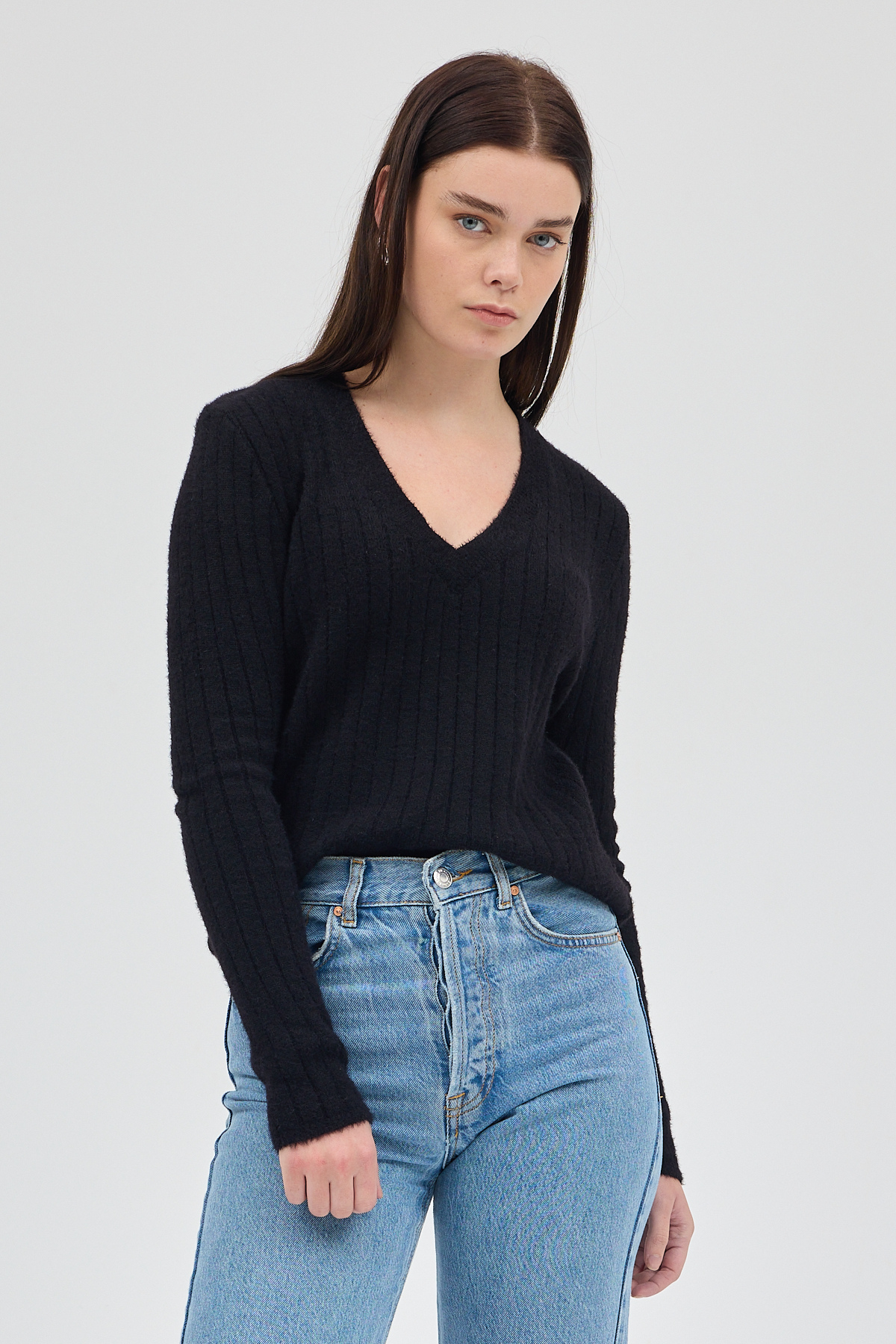 Siyah V Yaka Triko Kadın Kazak 2217 - 1