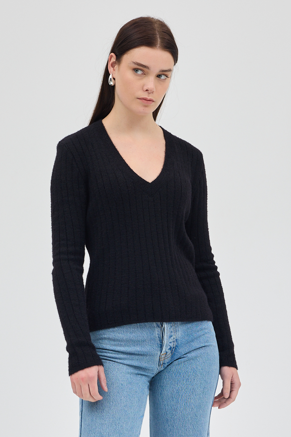Siyah V Yaka Triko Kadın Kazak 2217 - 6