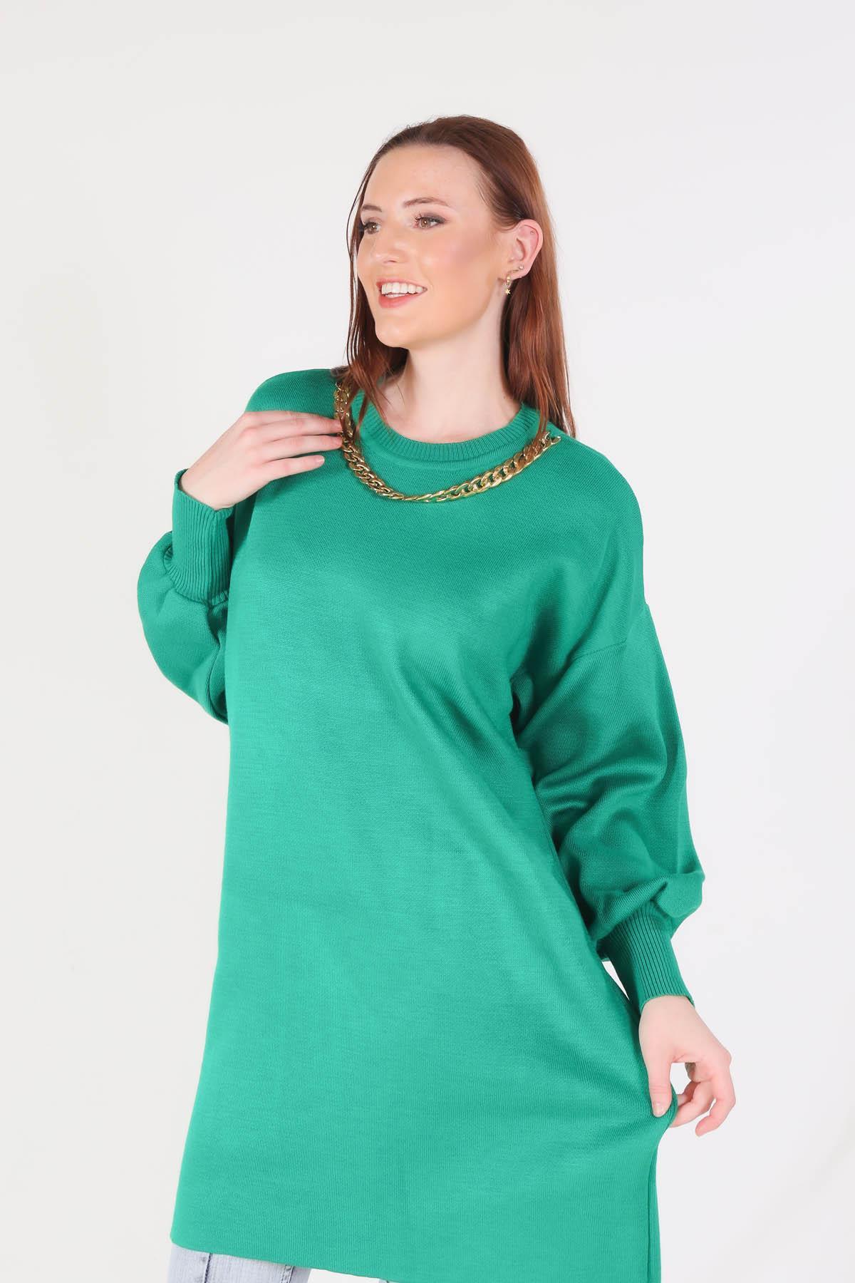 22177 Zincir Aksesuarlı Balon Kol Kazak Benetton Yeşili - 2