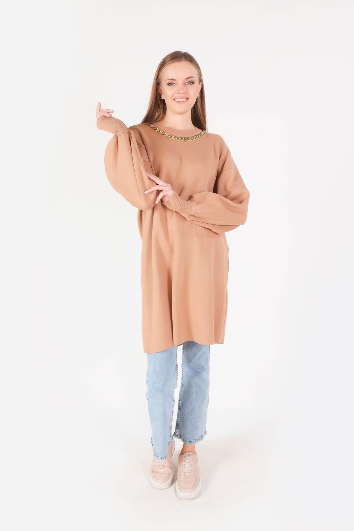 22177 Zincir Aksesuarlı Balon Kol Kazak Bisküvi - 2