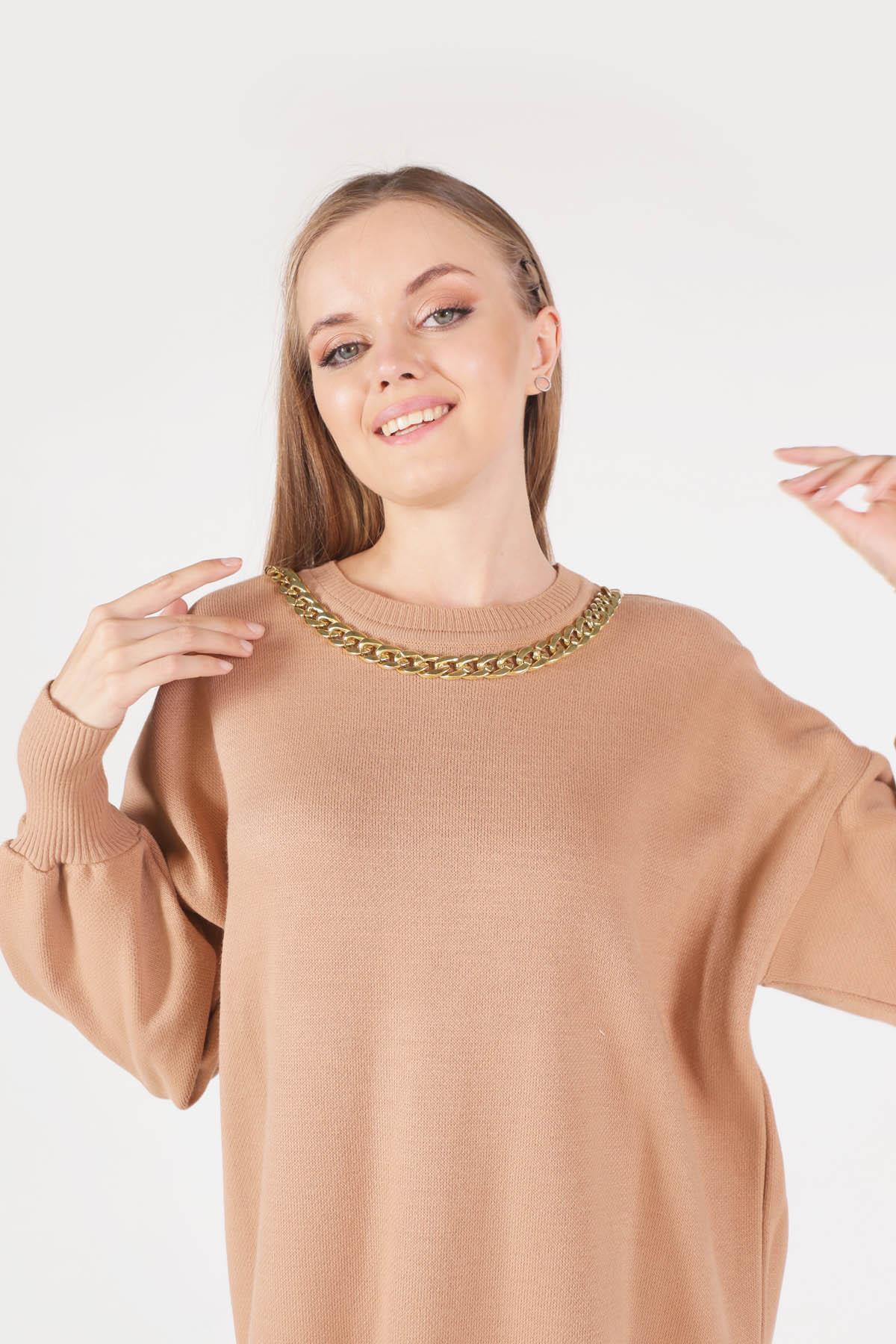 22177 Zincir Aksesuarlı Balon Kol Kazak Bisküvi - 5