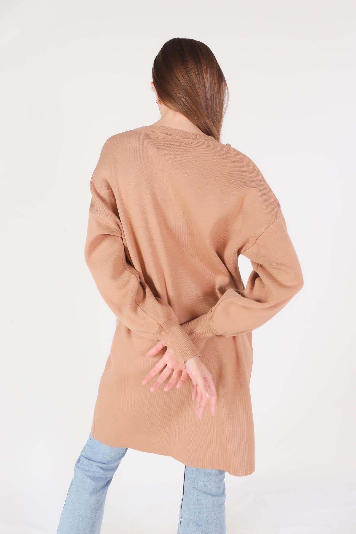 Bisküvi Zincir Aksesuarlı Balon Kol Kazak 22177 - 4