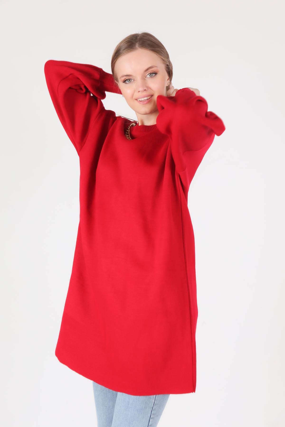 Kırmızı Zincir Aksesuarlı Balon Kol Kazak 22177 - 3