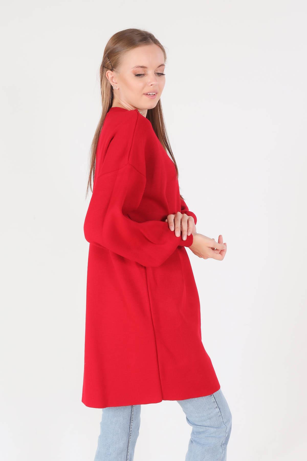 Kırmızı Zincir Aksesuarlı Balon Kol Kazak 22177 - 5