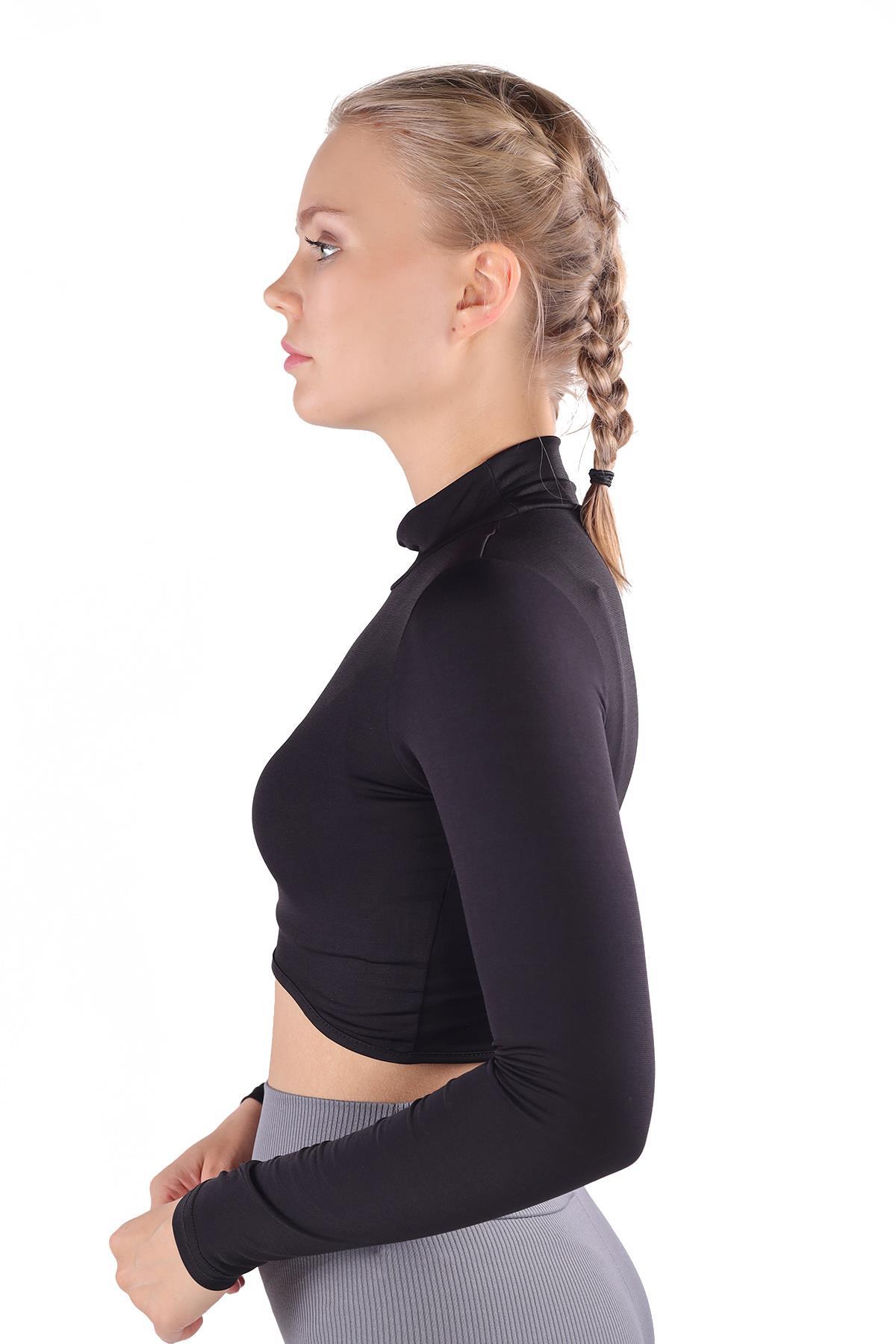 Siyah Balıkçı Yaka Crop Bluz 222 - 2