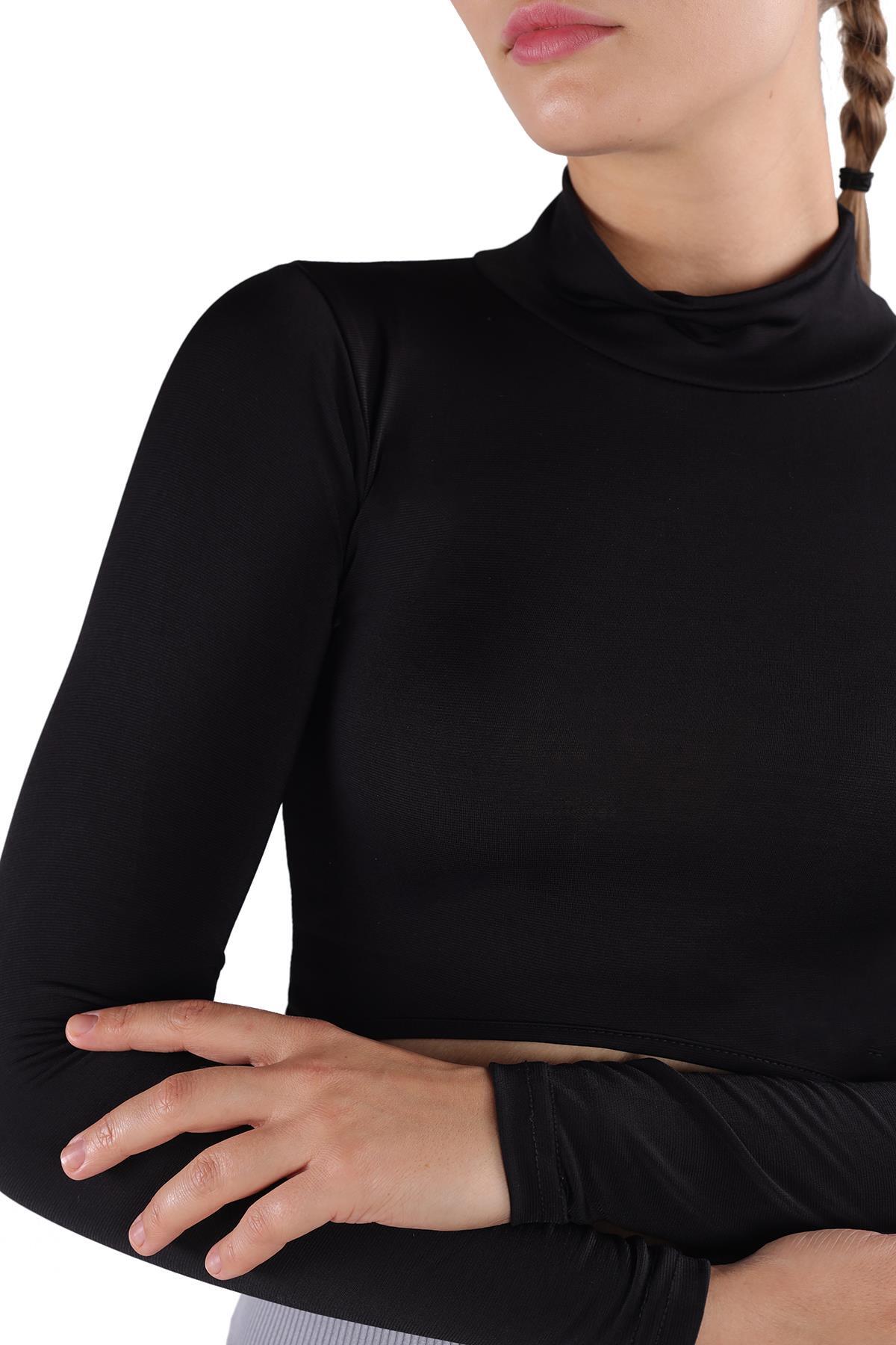 Siyah Balıkçı Yaka Crop Bluz 222 - 4