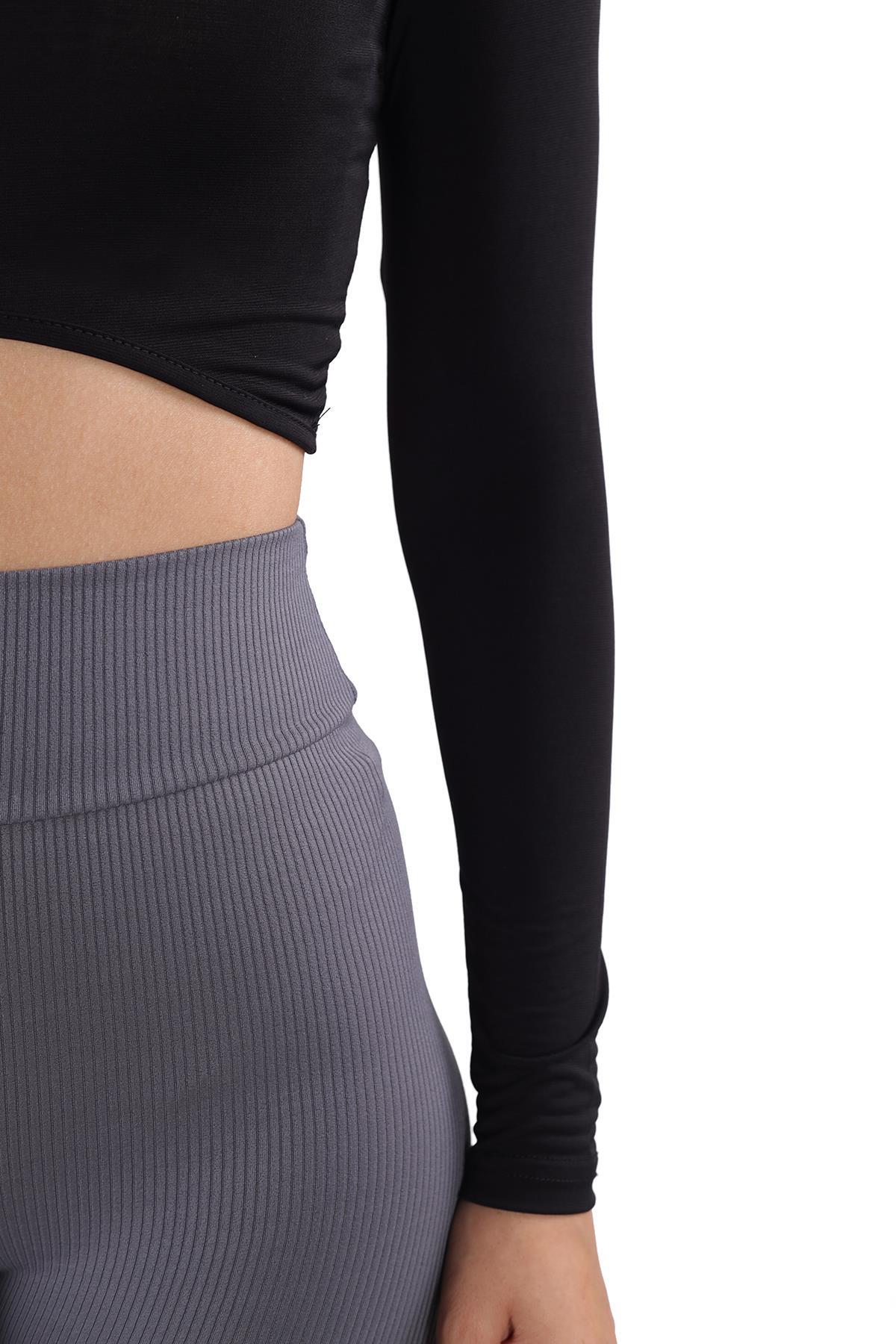 Siyah Balıkçı Yaka Crop Bluz 222 - 6