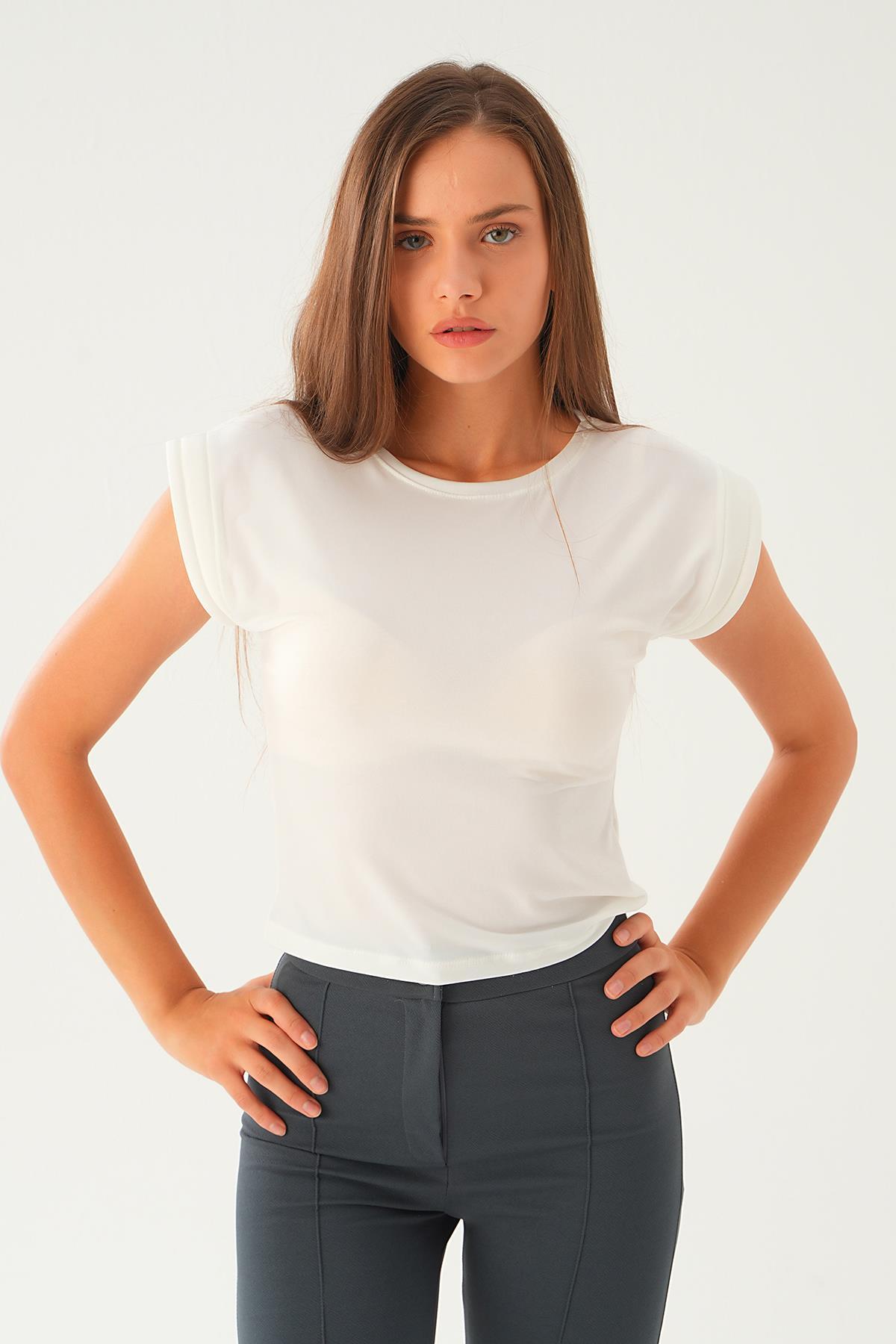 222 Kolları Vatkalı Sandy Tişört Ekru - 2