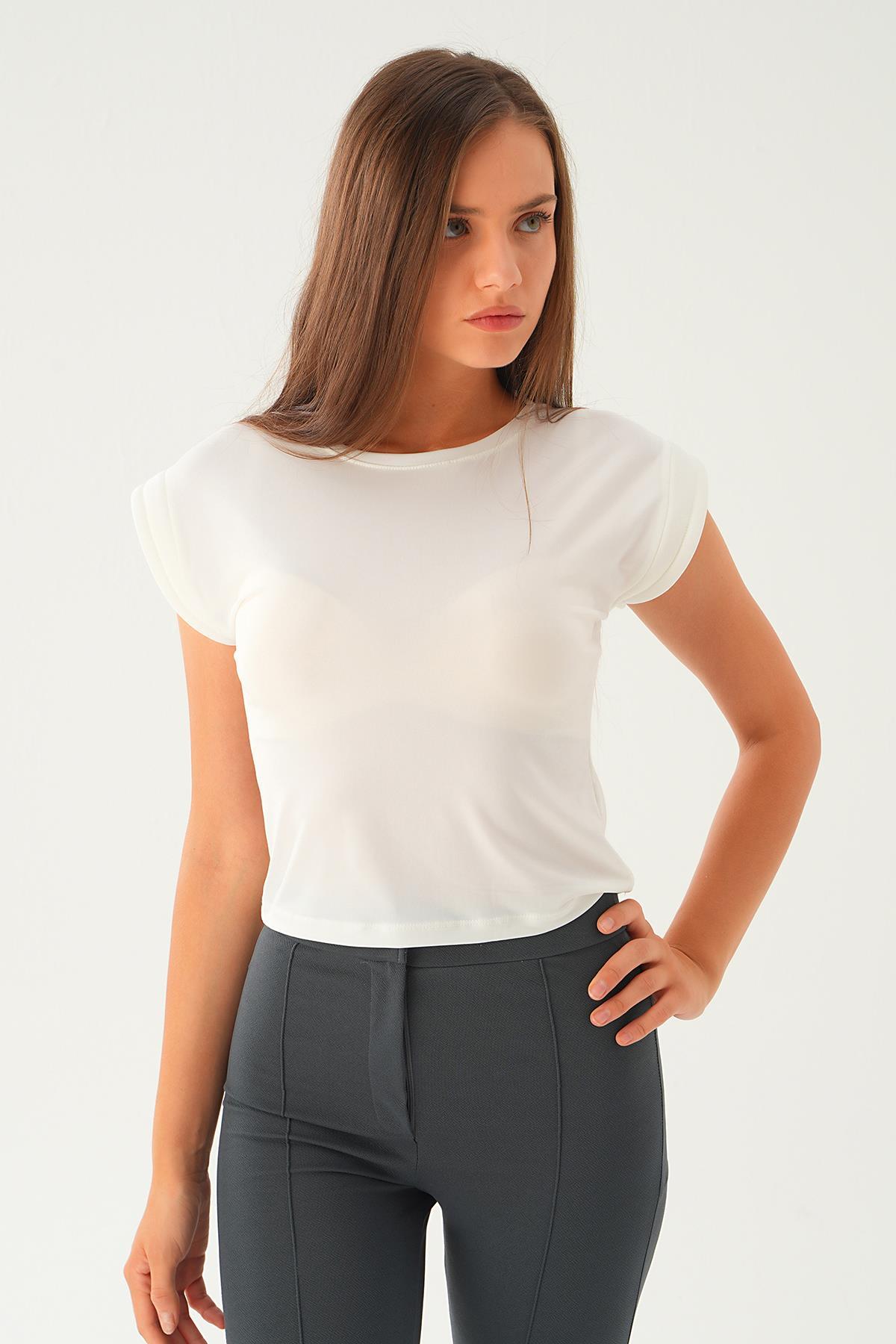 222 Kolları Vatkalı Sandy Tişört Ekru - 3