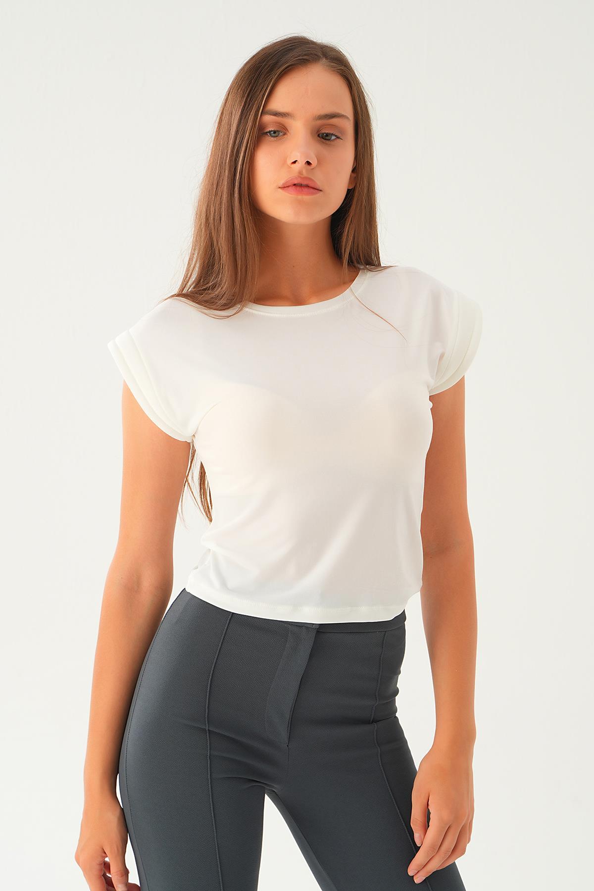 222 Kolları Vatkalı Sandy Tişört Ekru - 4