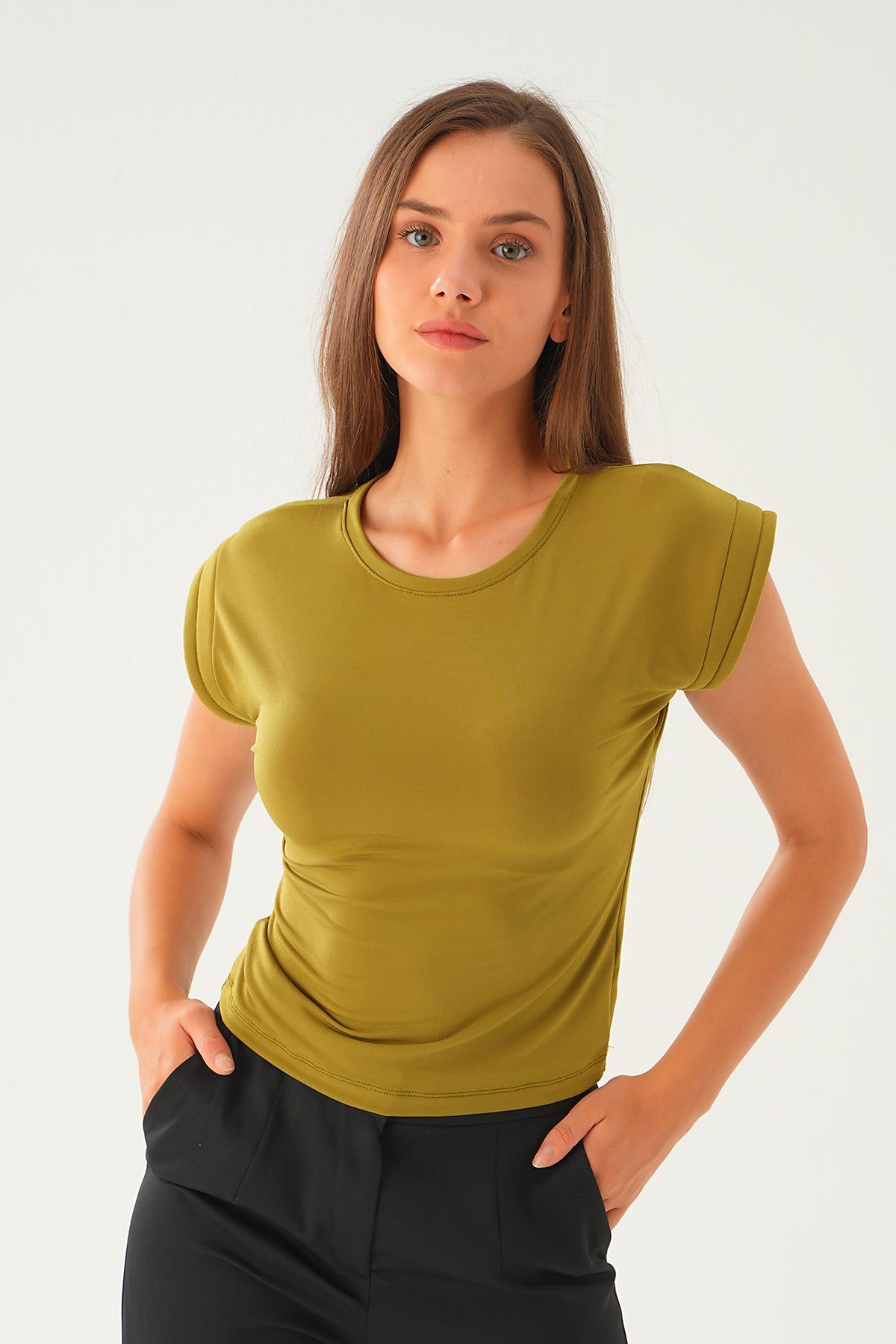 Yağ Yeşili Kolları Vatkalı Sandy Tişört 222 - 2