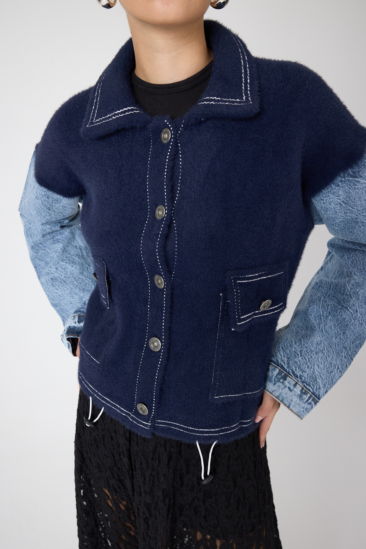 Laci Peluş Görünümlü Denim Kollu Kadın Ceket 2225 - RAYS
