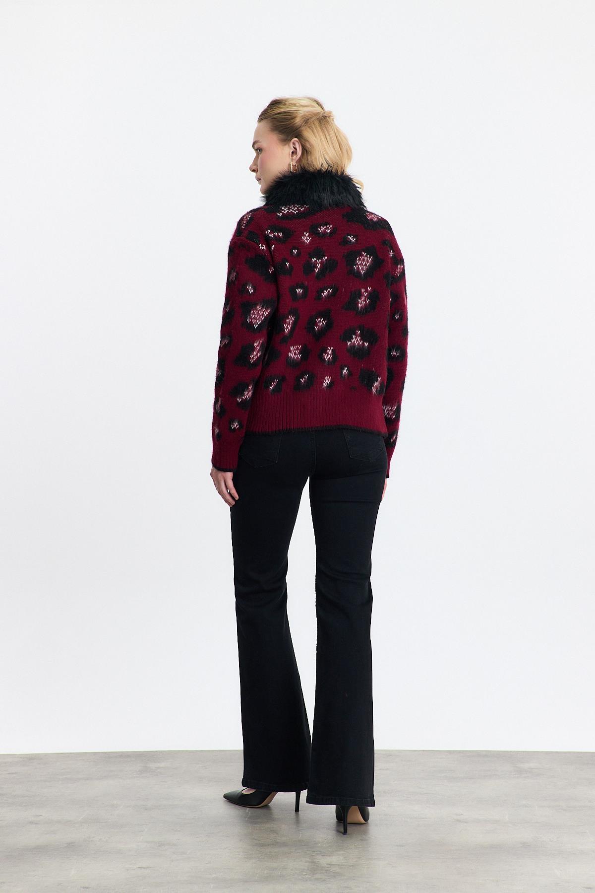 Kürklü Leopar Hırka 22289 Bordo - 5