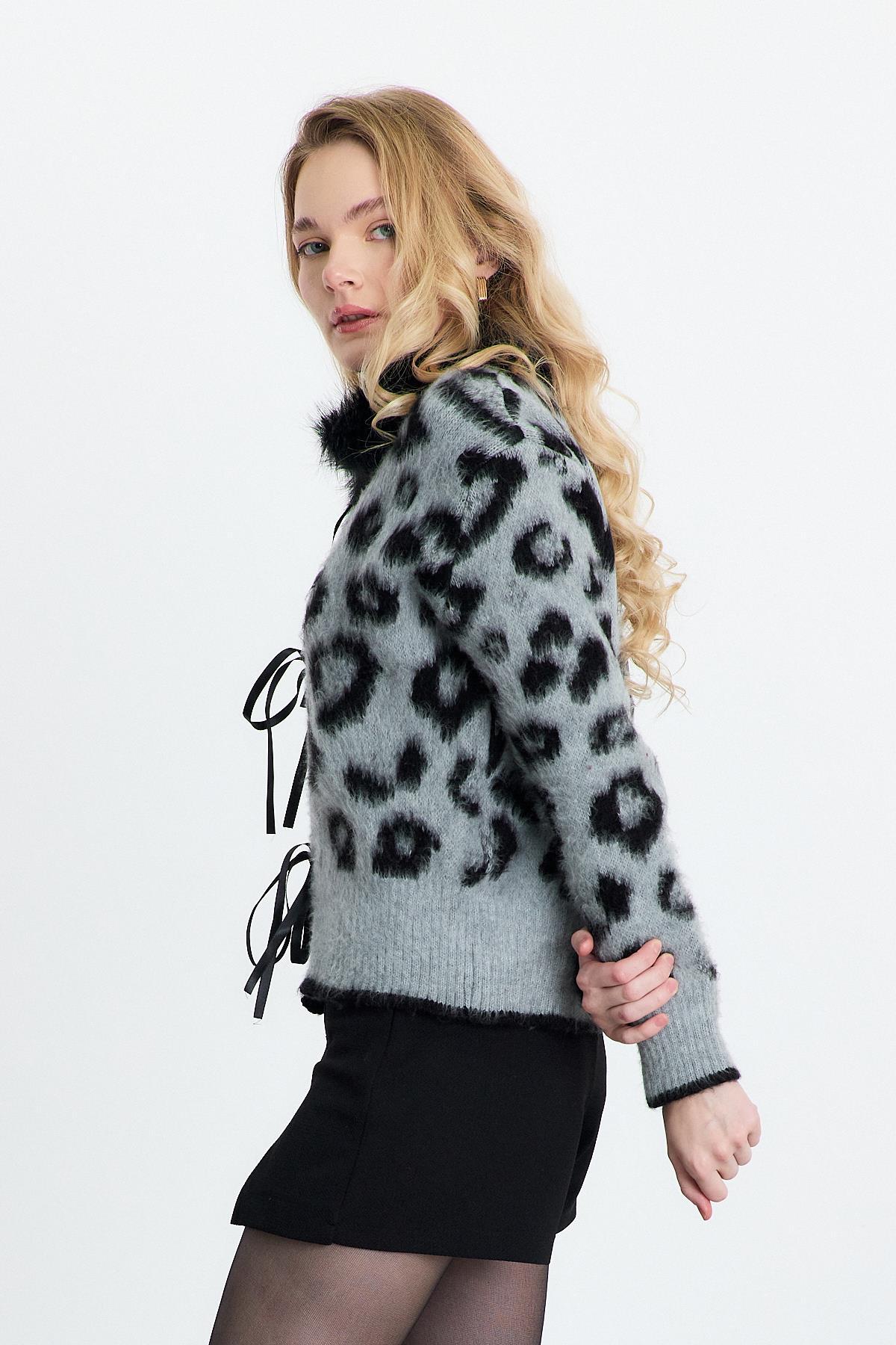 Kürklü Leopar Hırka 22289 Gri - 8