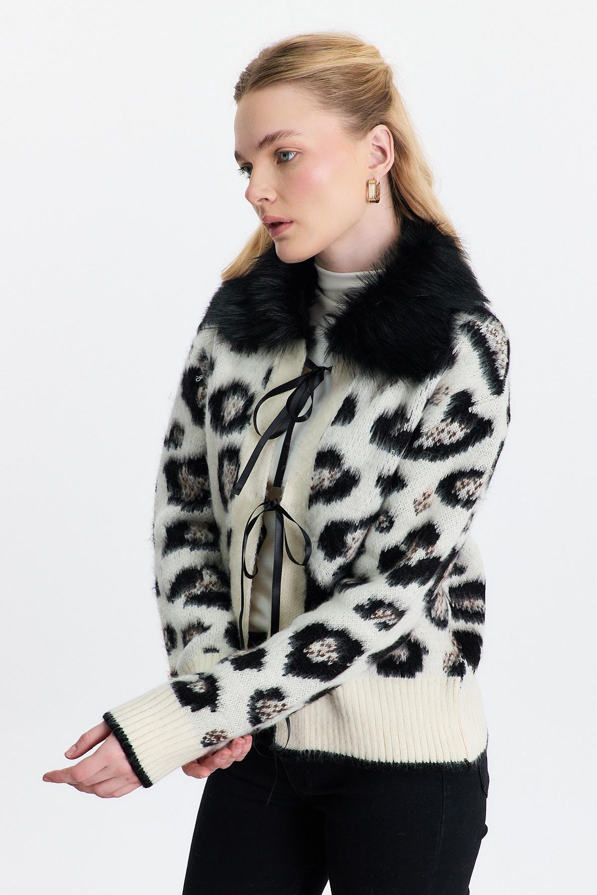 Siyah Leopar Kürklü Leopar Hırka 22289 - 8