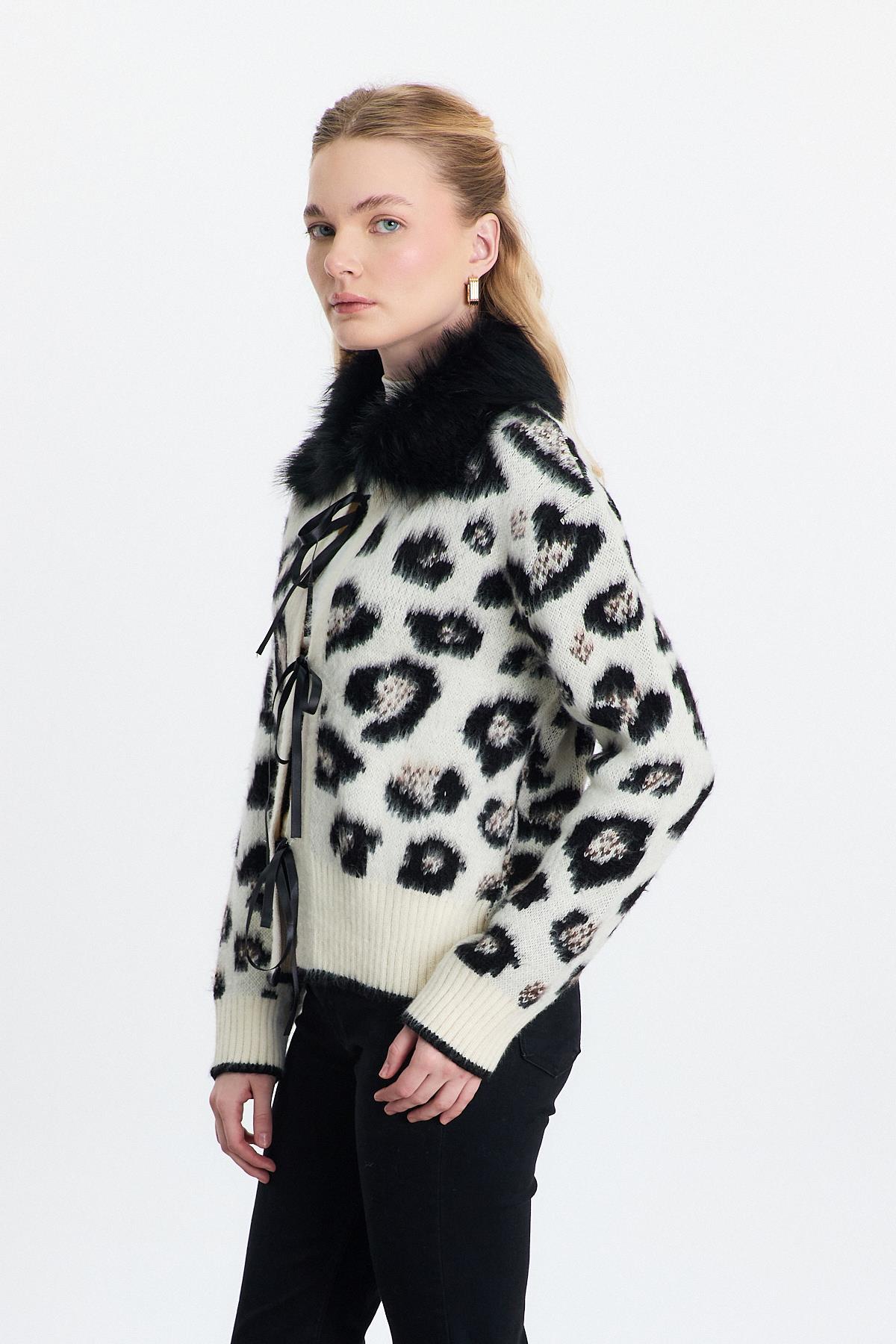 Siyah Leopar Kürklü Leopar Hırka 22289 - 6