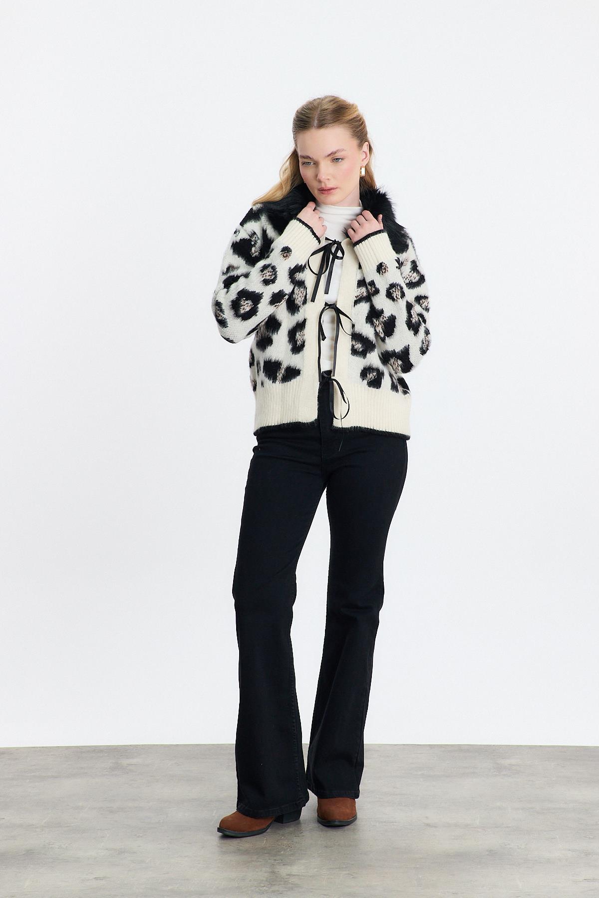Siyah Leopar Kürklü Leopar Hırka 22289 - 7