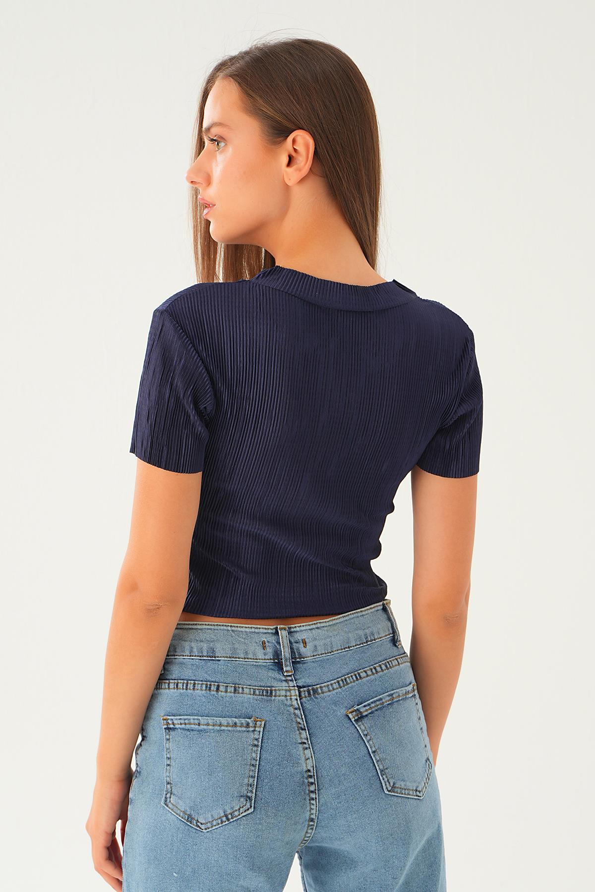223 Kısa Kol Pliseli Tişört Laci - 5