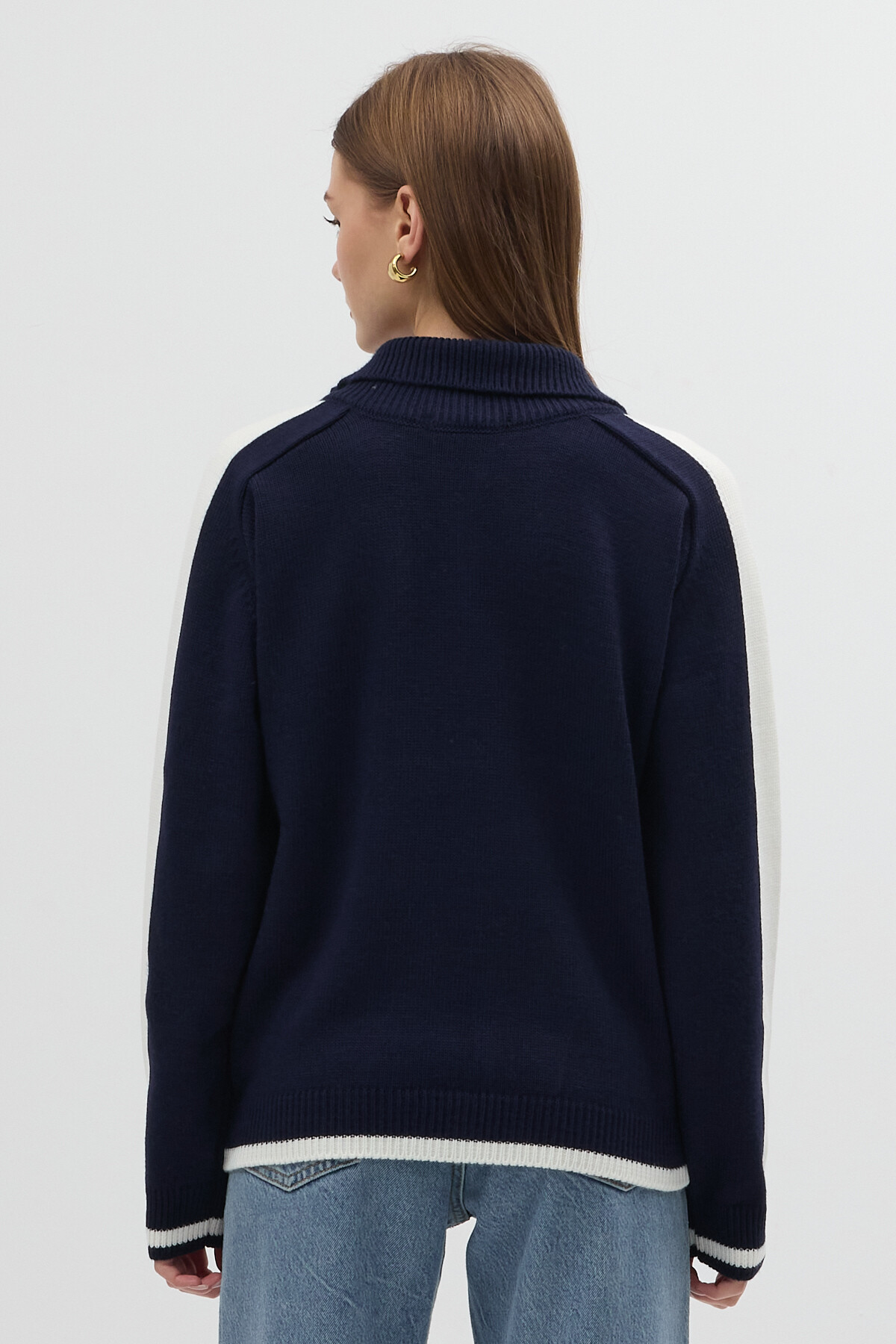 Lacivert Omuz Detaylı Fermuar Yaka Kadın Kazak 2233 - 4