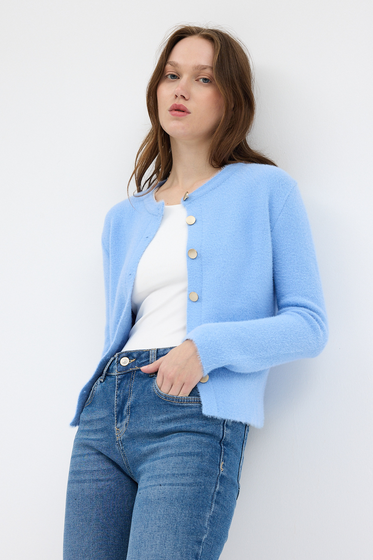 Bebe Mavi Kadın Yumoş Dokulu Düğmeli Triko Hırka 2241 - RAYS