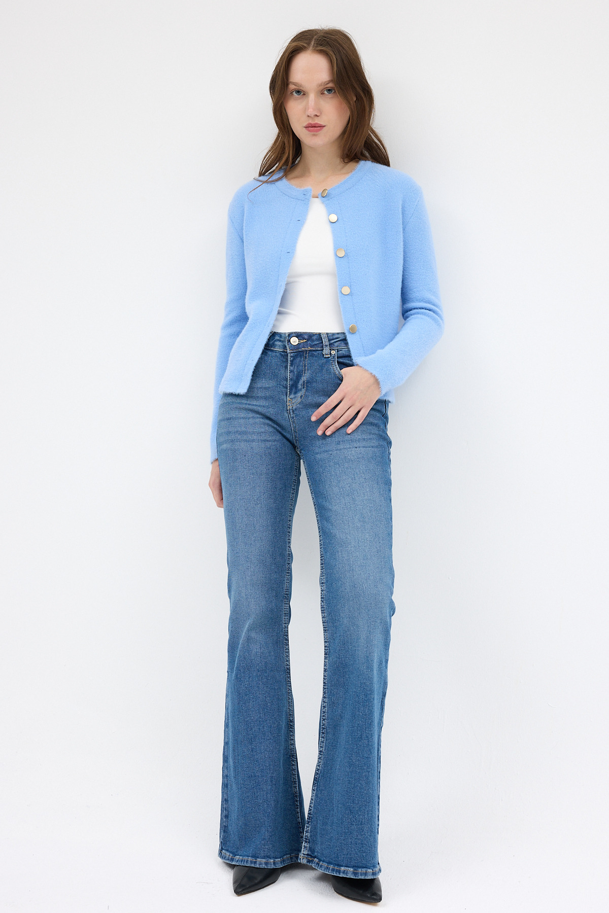 Bebe Mavi Kadın Yumoş Dokulu Düğmeli Triko Hırka 2241 - 3