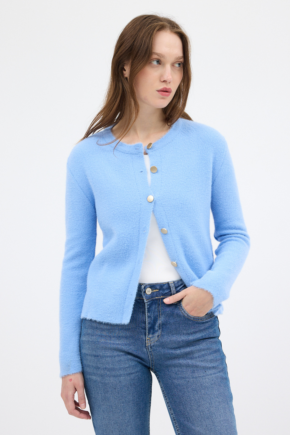 Bebe Mavi Kadın Yumoş Dokulu Düğmeli Triko Hırka 2241 - 6