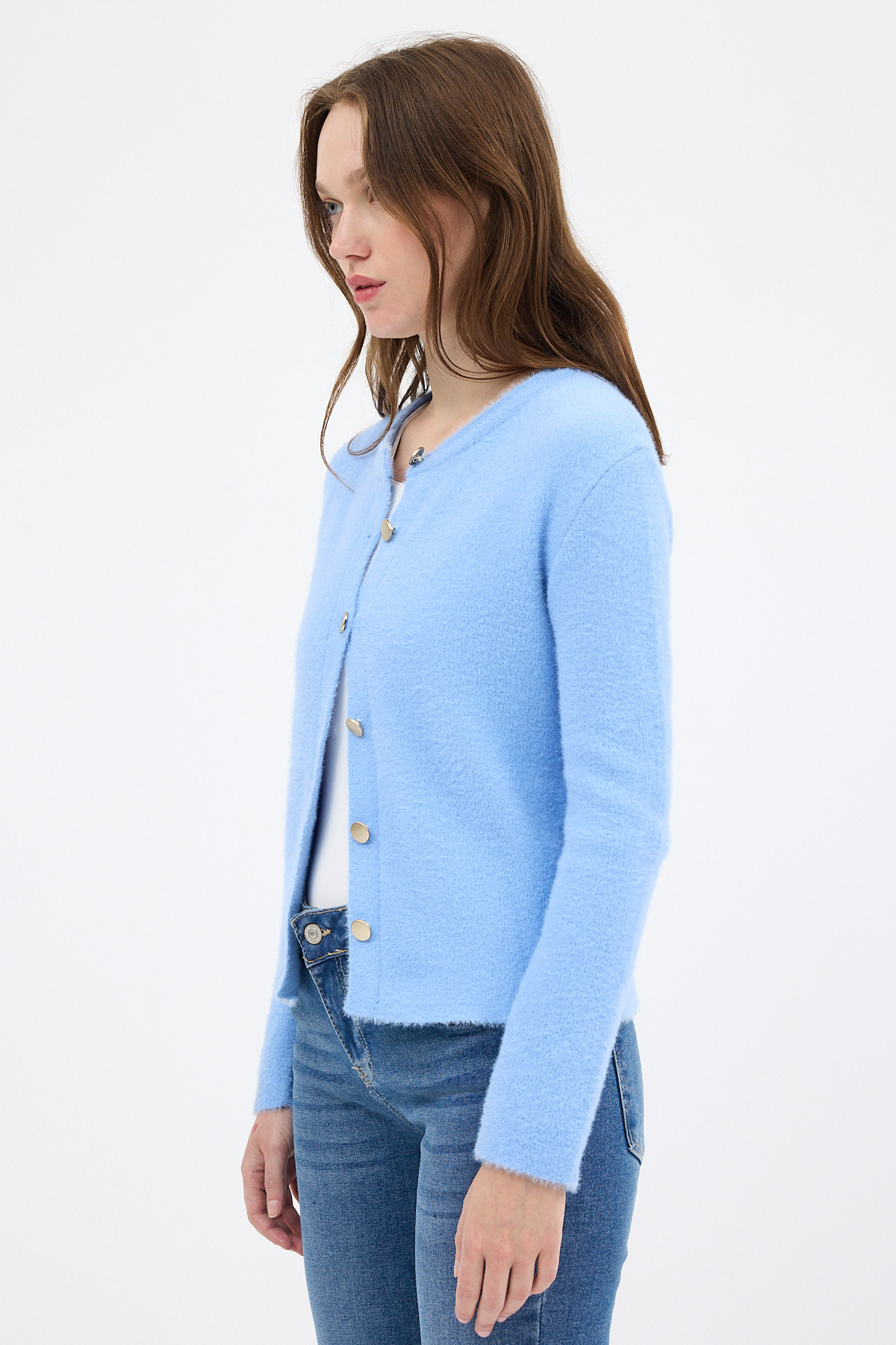 Bebe Mavi Kadın Yumoş Dokulu Düğmeli Triko Hırka 2241 - 2
