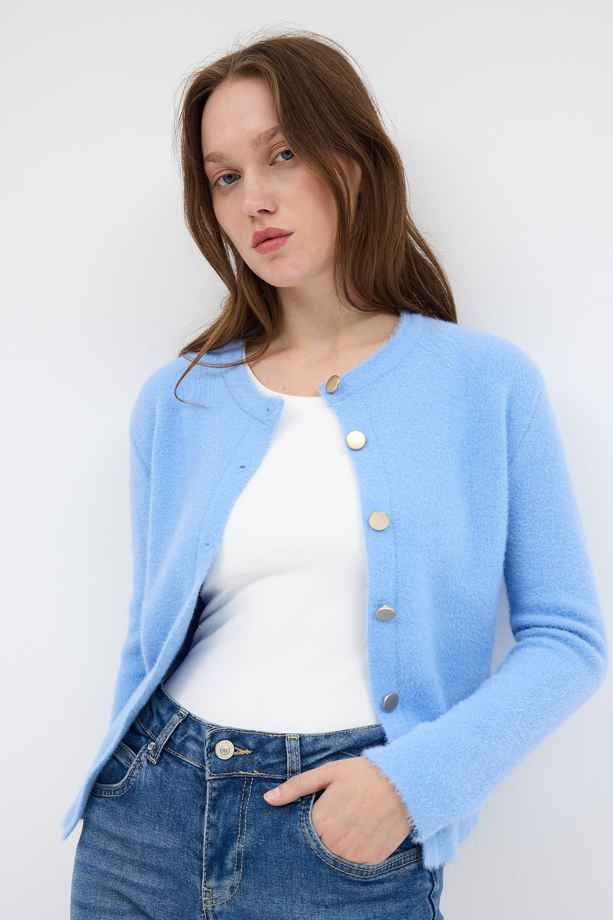 Bebe Mavi Kadın Yumoş Dokulu Düğmeli Triko Hırka 2241 - 7