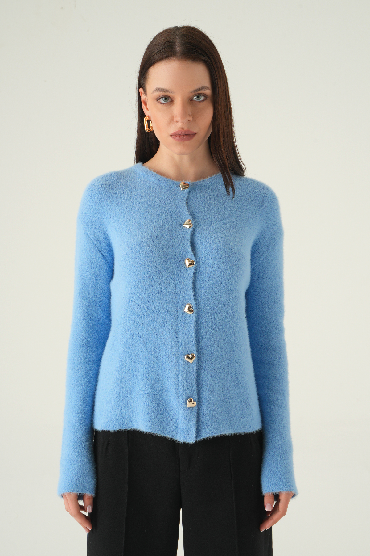 Bebe Mavi Kadın Yumoş Dokulu Düğmeli Triko Hırka 2241 - RAYS