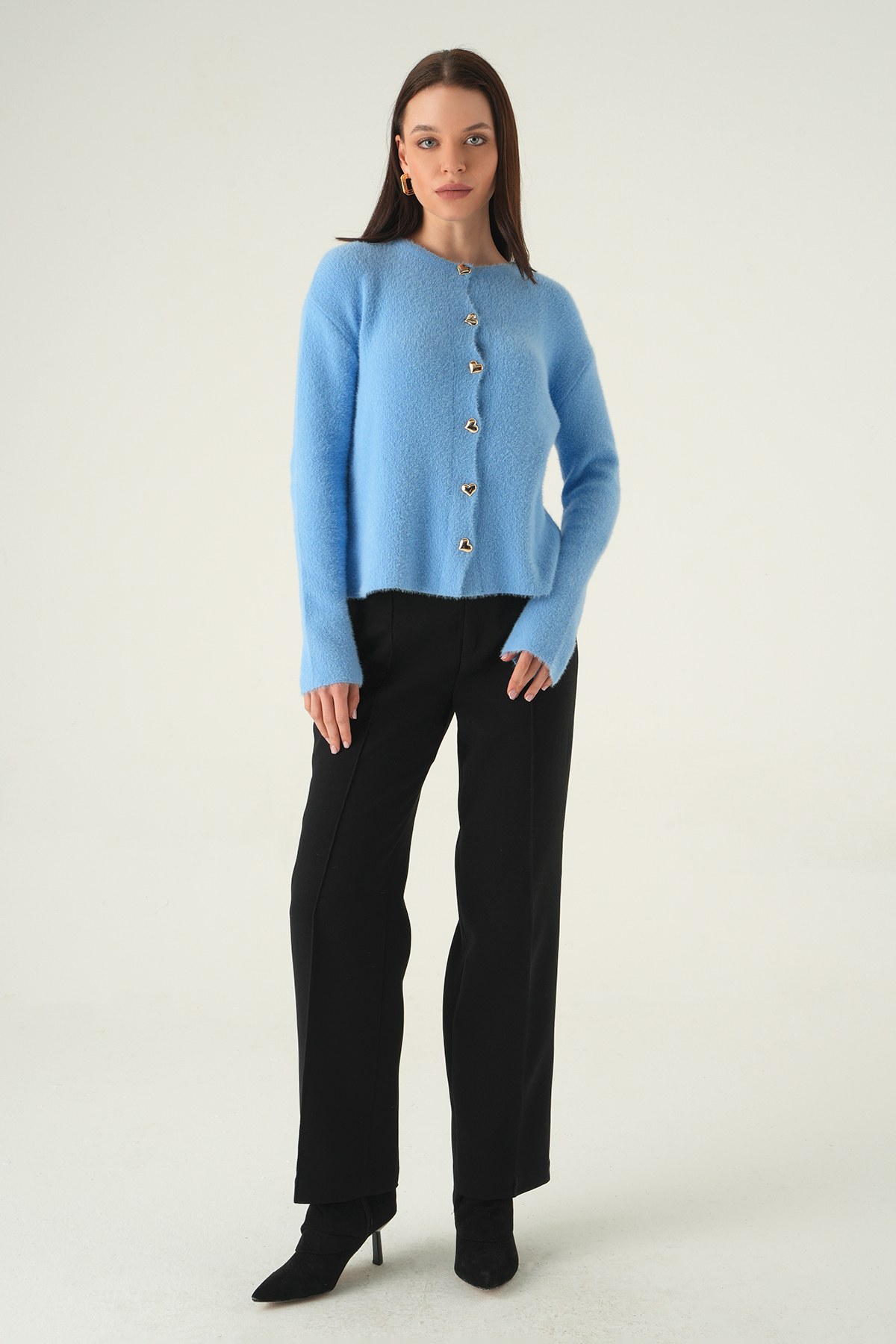 Bebe Mavi Kadın Yumoş Dokulu Düğmeli Triko Hırka 2241 - 3