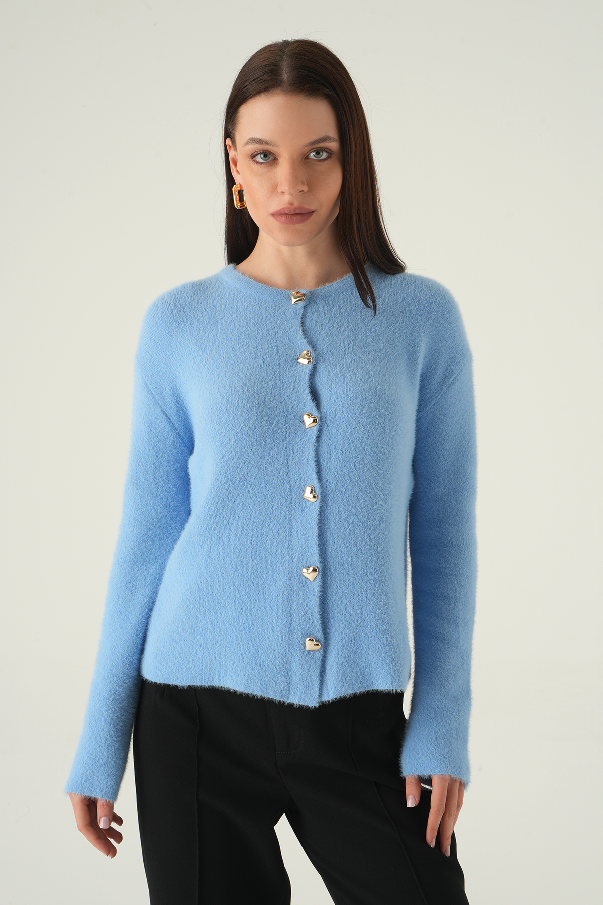 Bebe Mavi Kadın Yumoş Dokulu Düğmeli Triko Hırka 2241 - 1