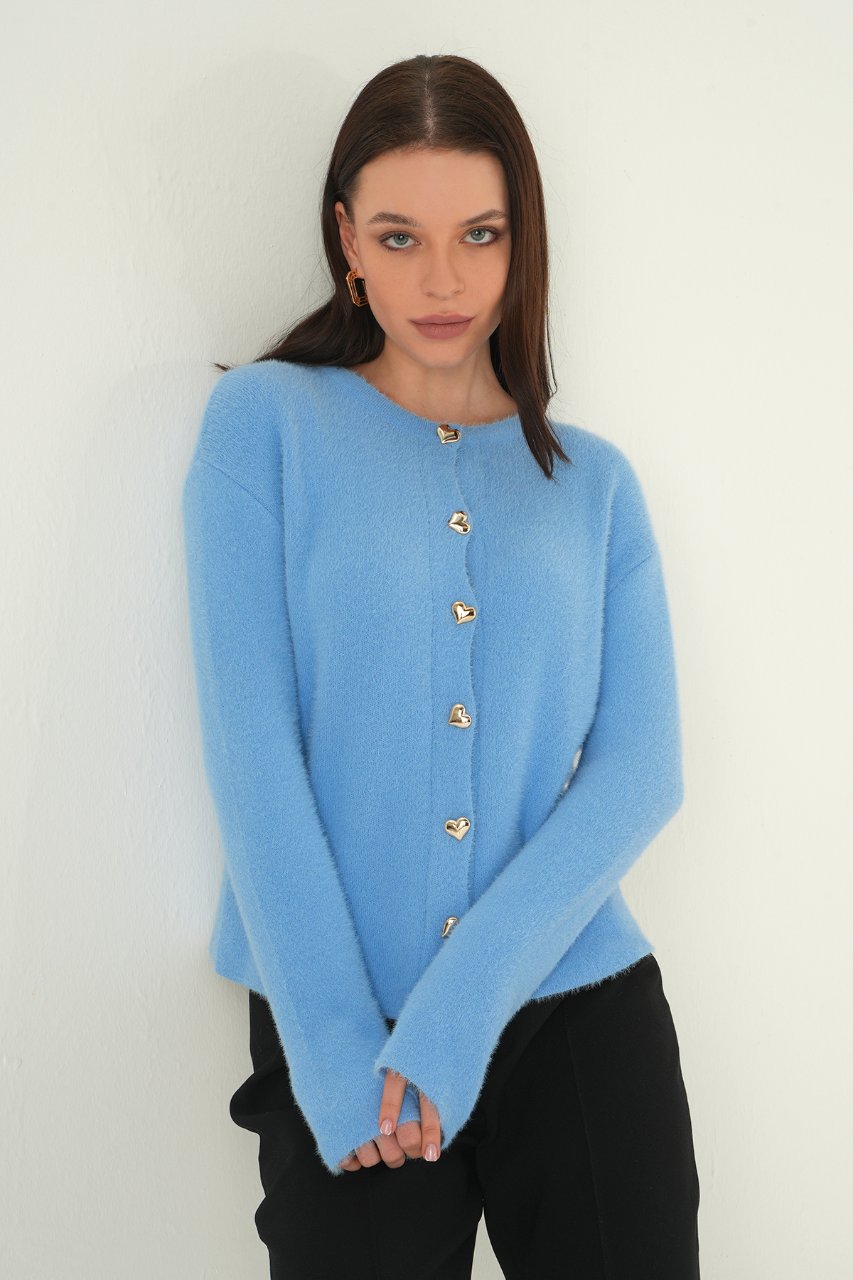 Bebe Mavi Kadın Yumoş Dokulu Düğmeli Triko Hırka 2241 - 6