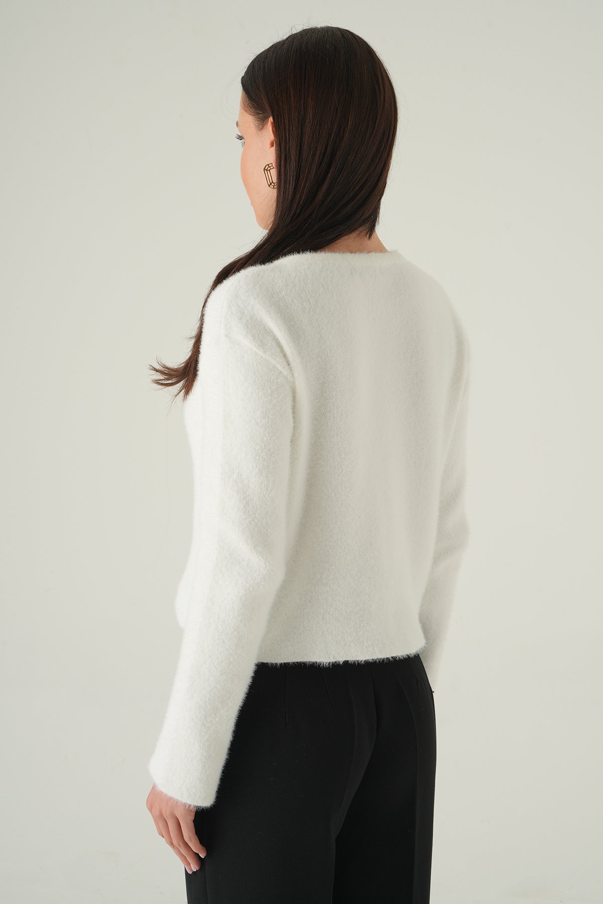 Ekru Kadın Yumoş Dokulu Düğmeli Triko Hırka 2241 - 5