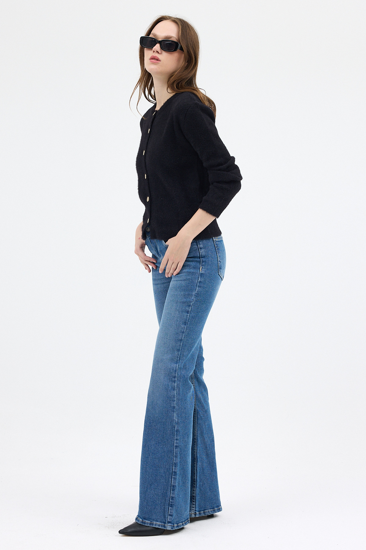 Siyah Kadın Yumoş Dokulu Düğmeli Triko Hırka 2241 - RAYS