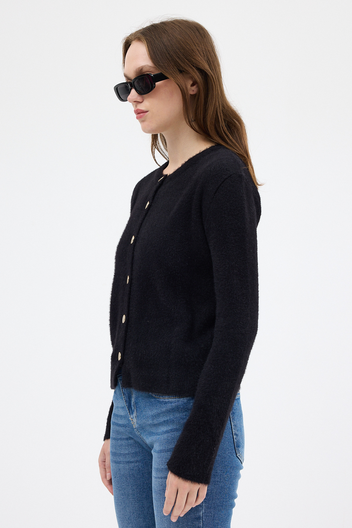 Siyah Kadın Yumoş Dokulu Düğmeli Triko Hırka 2241 - RAYS