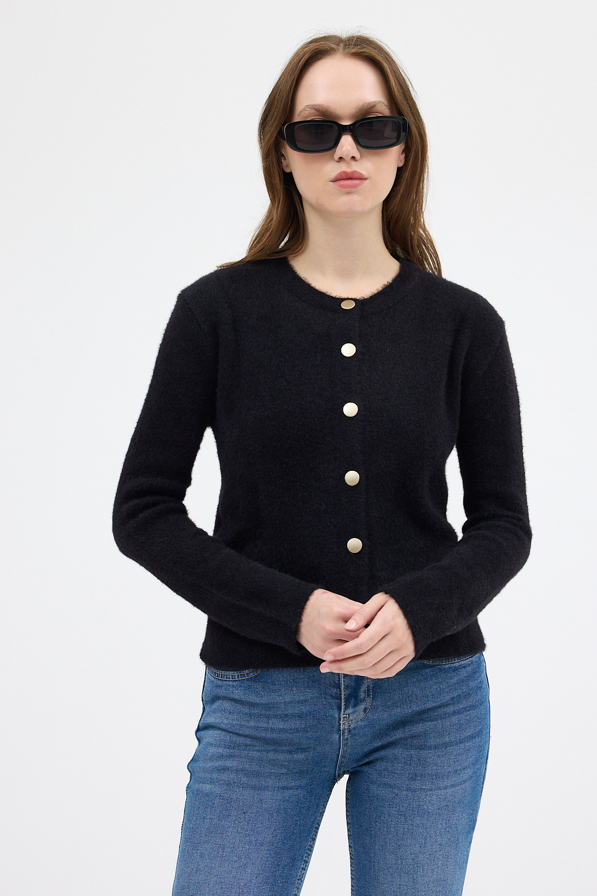 Siyah Kadın Yumoş Dokulu Düğmeli Triko Hırka 2241 - 7