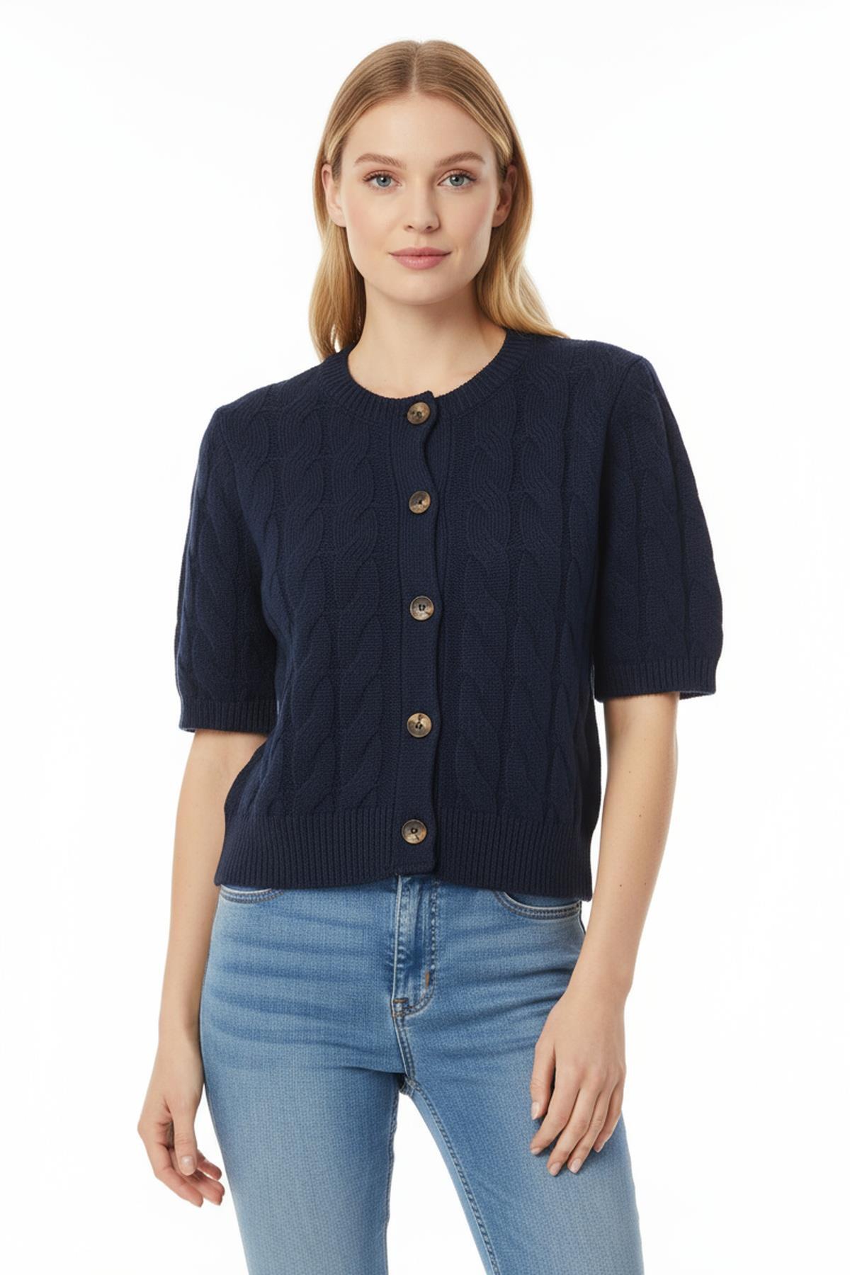 2262 Düğmeli Crop Hırka Laci - 1