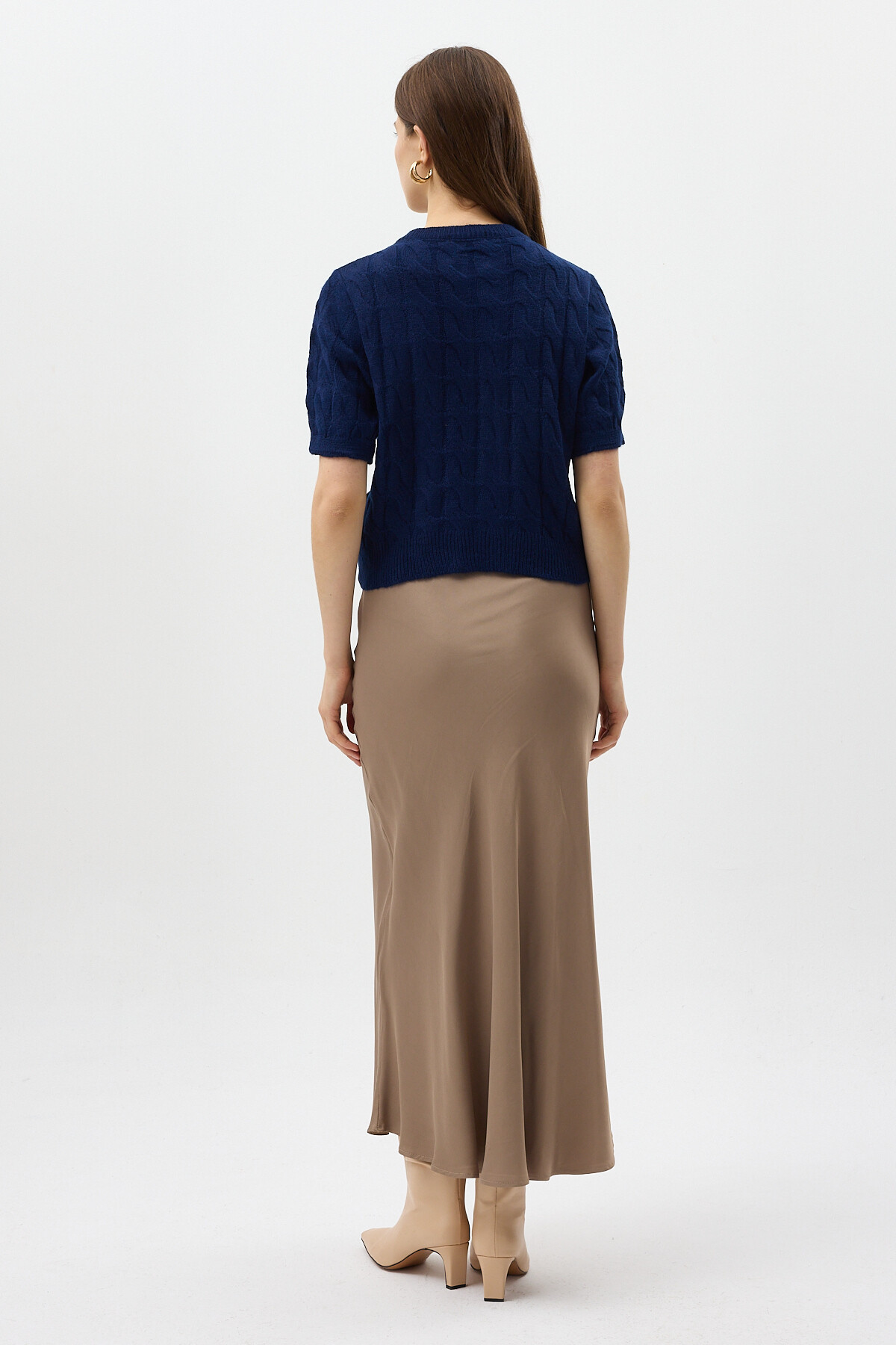 Lacivert Örgü Kısa Kollu Düğmeli Crop Kadın Hırka 2262 - 5